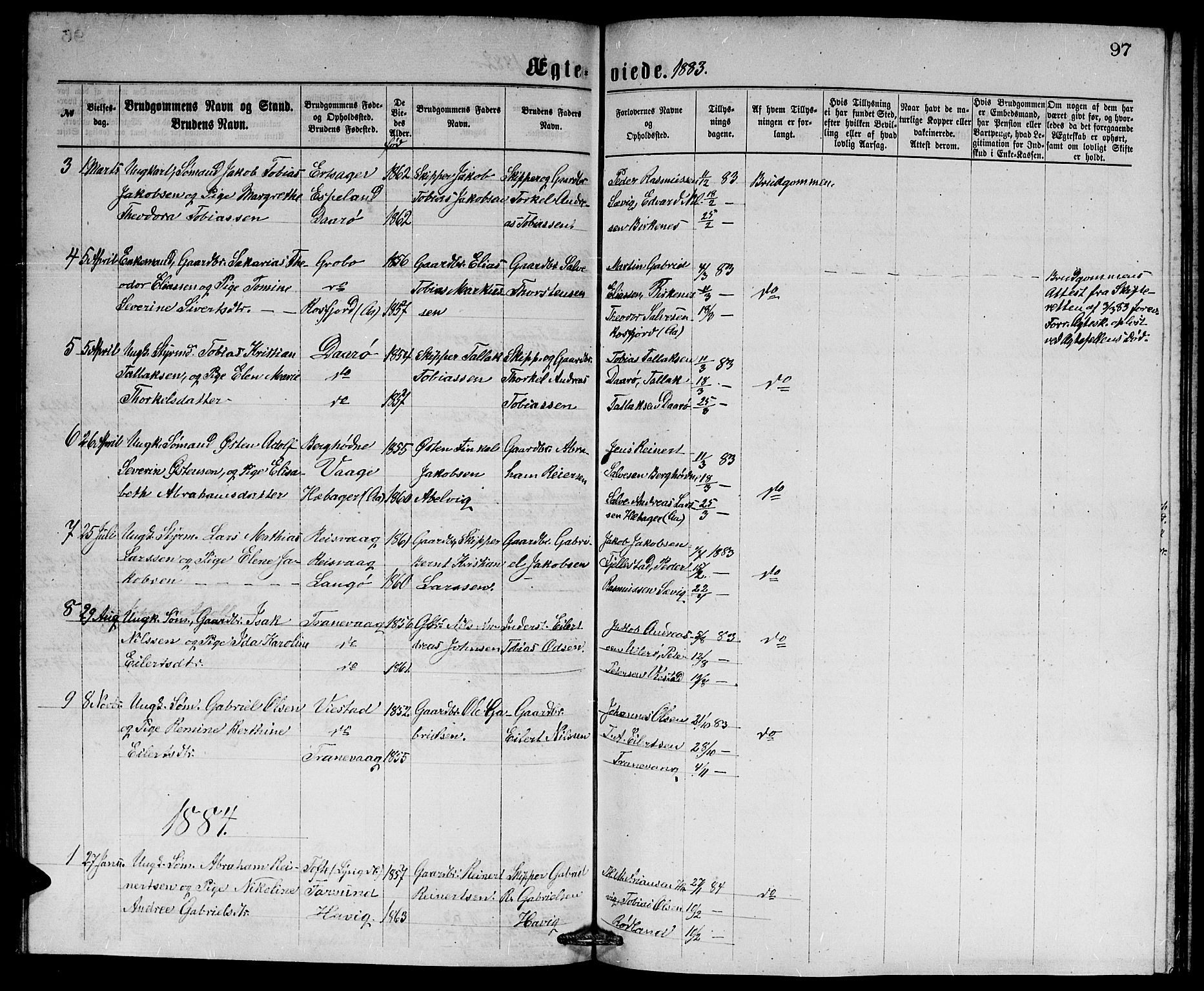 Herad sokneprestkontor, SAK/1111-0018/F/Fb/Fbb/L0003: Parish register (copy) no. B 3, 1872-1889, p. 97
