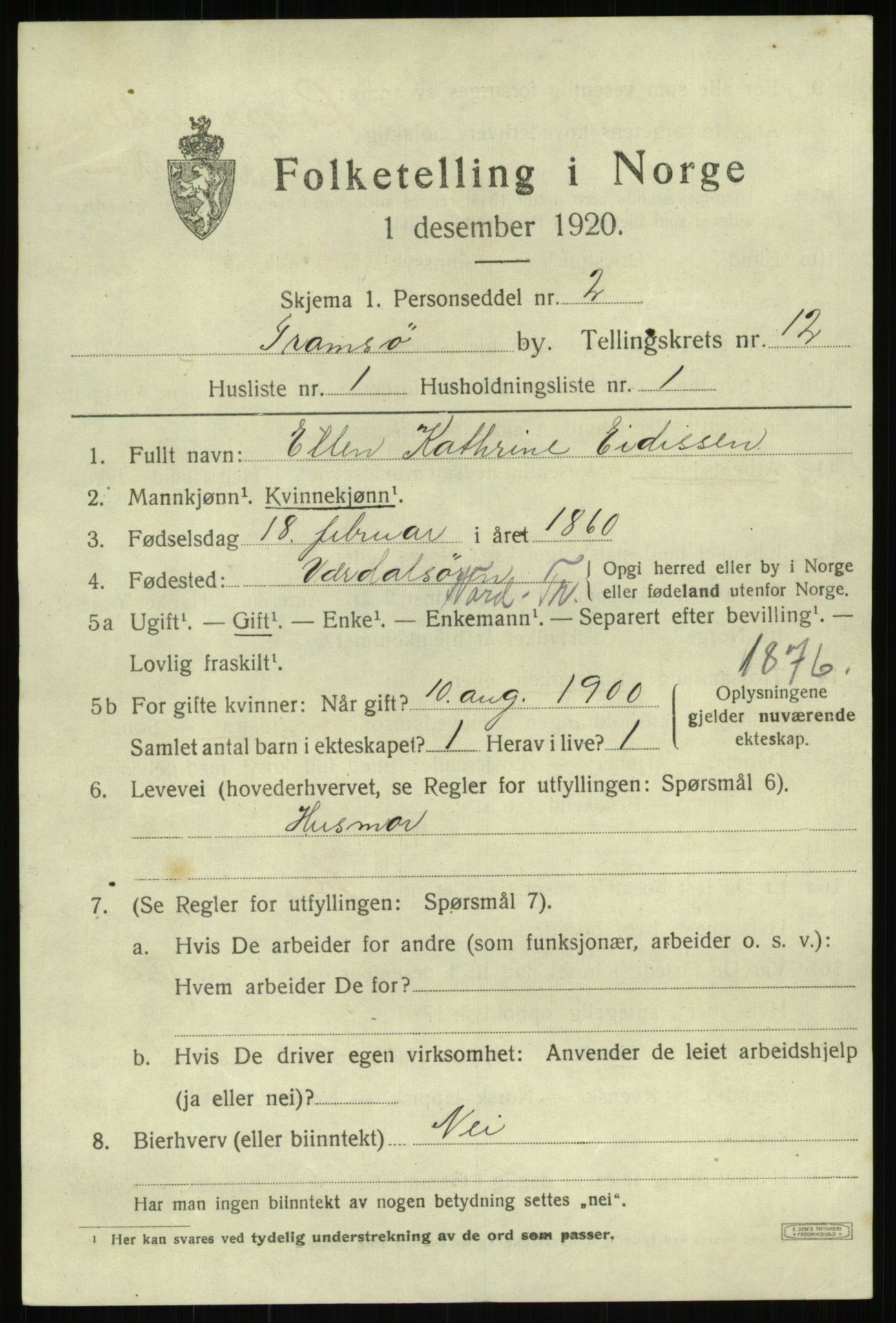 SATØ, 1920 census for Tromsø, 1920, p. 23498