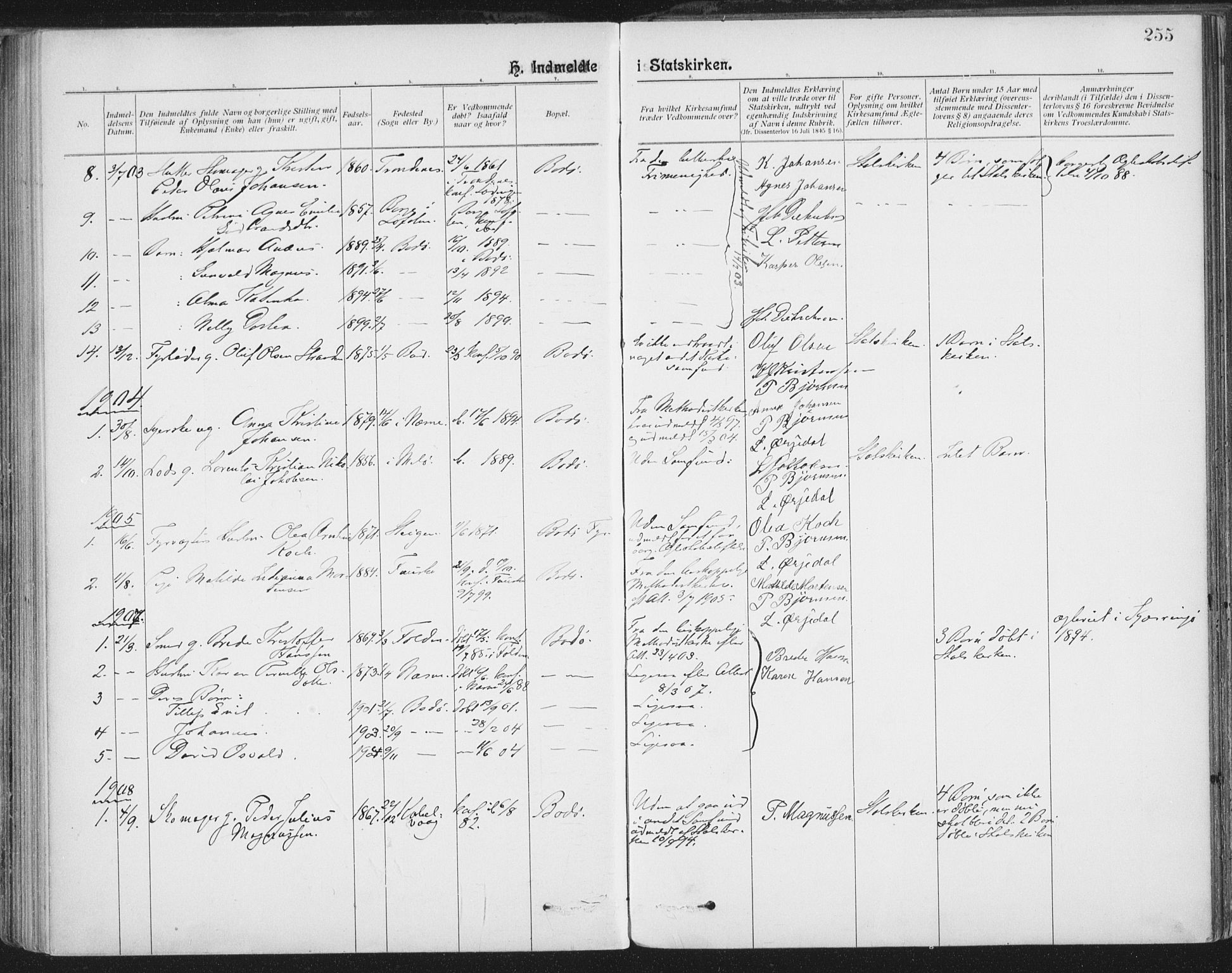 Ministerialprotokoller, klokkerbøker og fødselsregistre - Nordland, SAT/A-1459/801/L0012: Parish register (official) no. 801A12, 1900-1916, p. 255