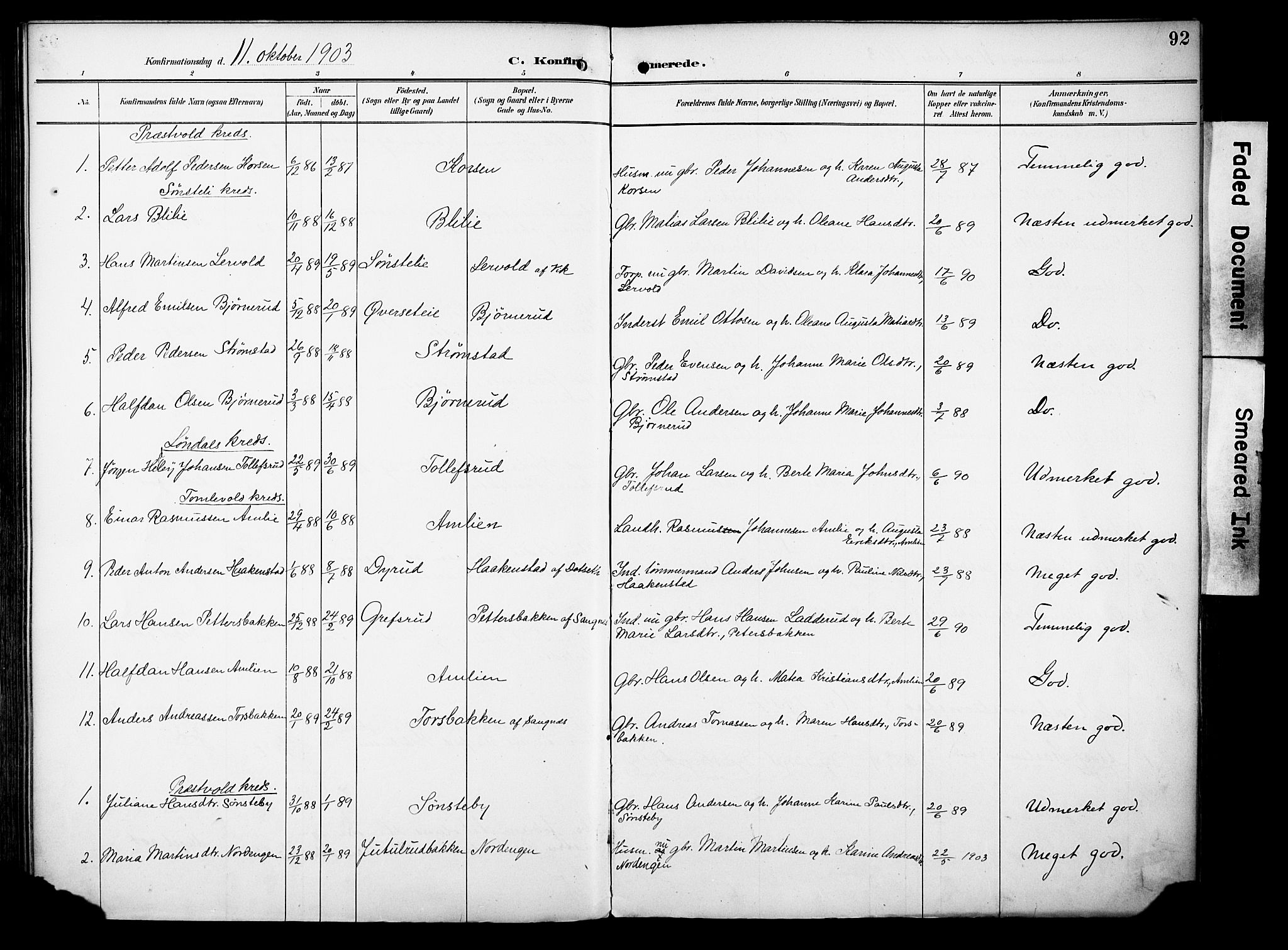 Vestre Toten prestekontor, AV/SAH-PREST-108/H/Ha/Haa/L0012: Parish register (official) no. 12, 1890-1906, p. 92