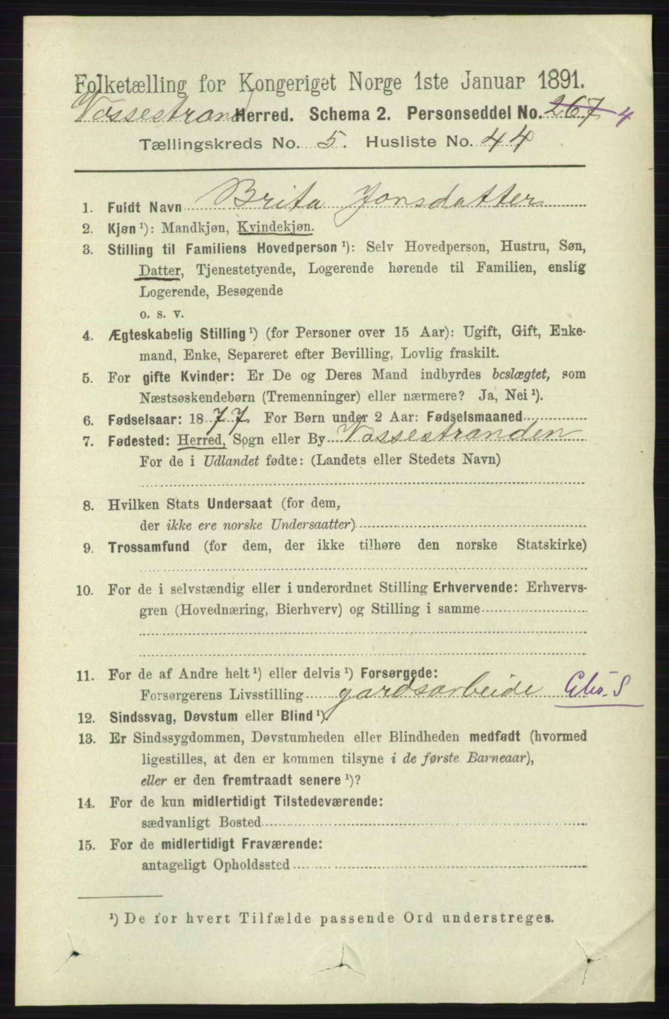 RA, 1891 census for 1236 Vossestrand, 1891, p. 2163