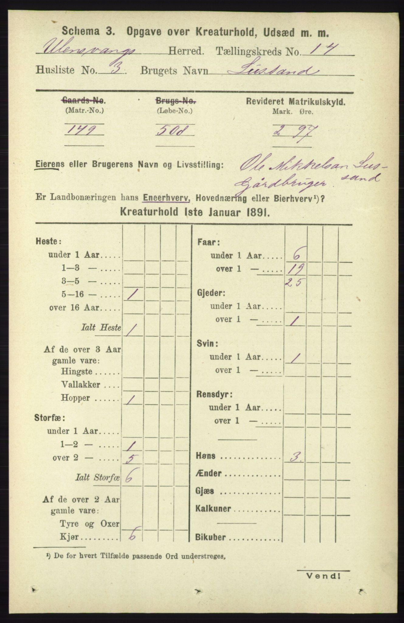 RA, 1891 census for 1230 Ullensvang, 1891, p. 8300