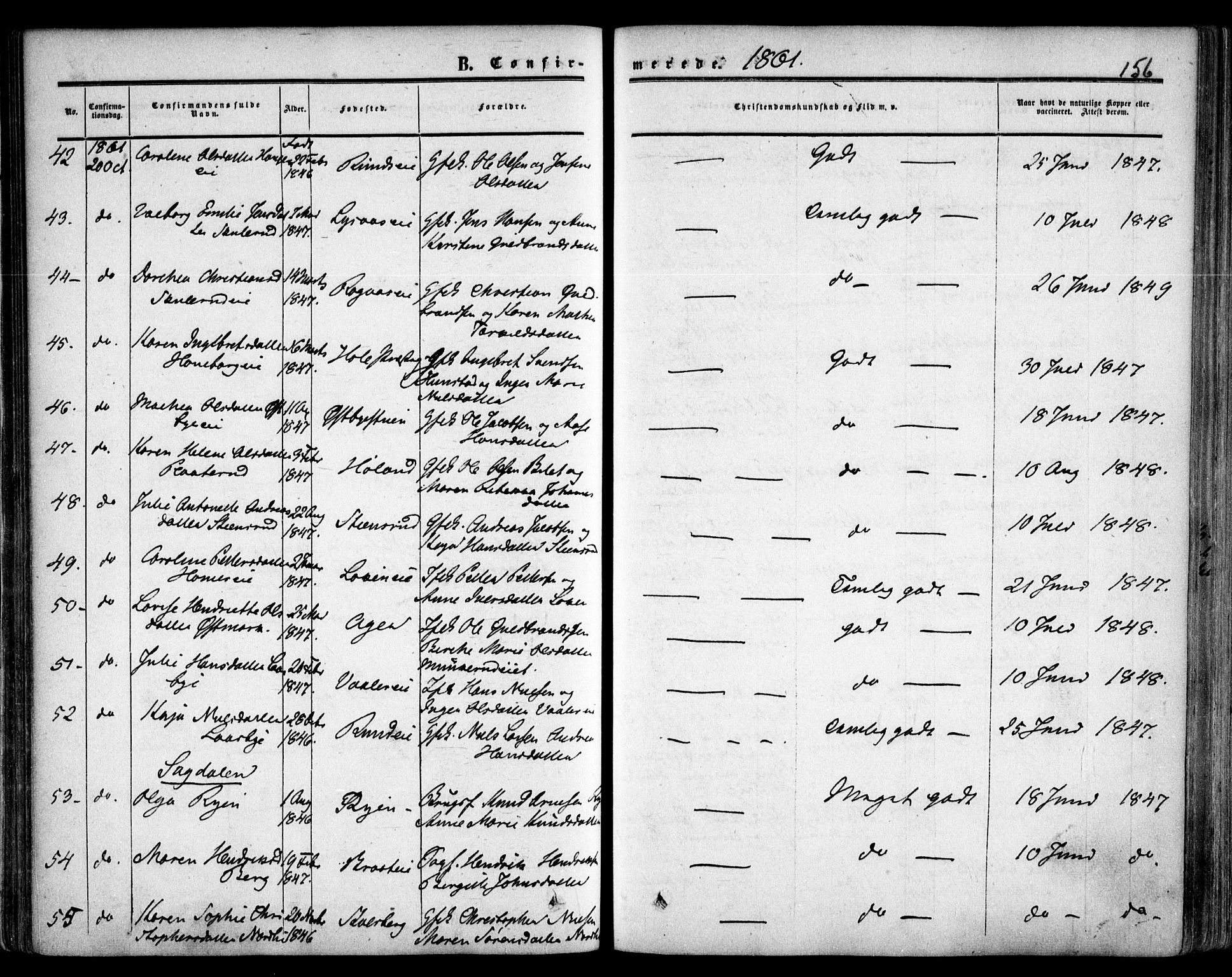 Skedsmo prestekontor Kirkebøker, AV/SAO-A-10033a/F/Fa/L0010: Parish register (official) no. I 10, 1854-1865, p. 156