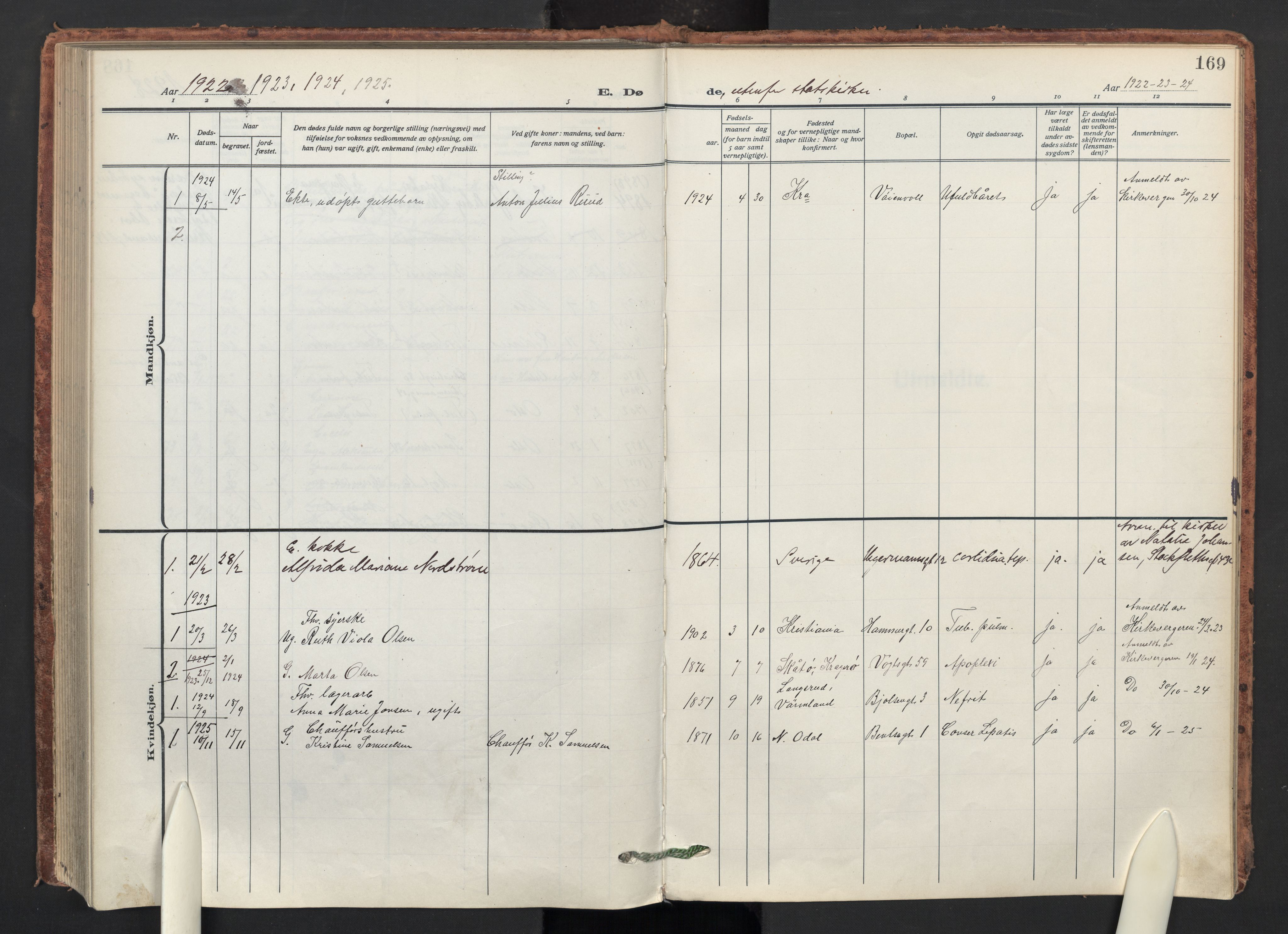 Sagene prestekontor Kirkebøker, SAO/A-10796/F/L0012: Parish register (official) no. 12, 1916-1938, p. 169