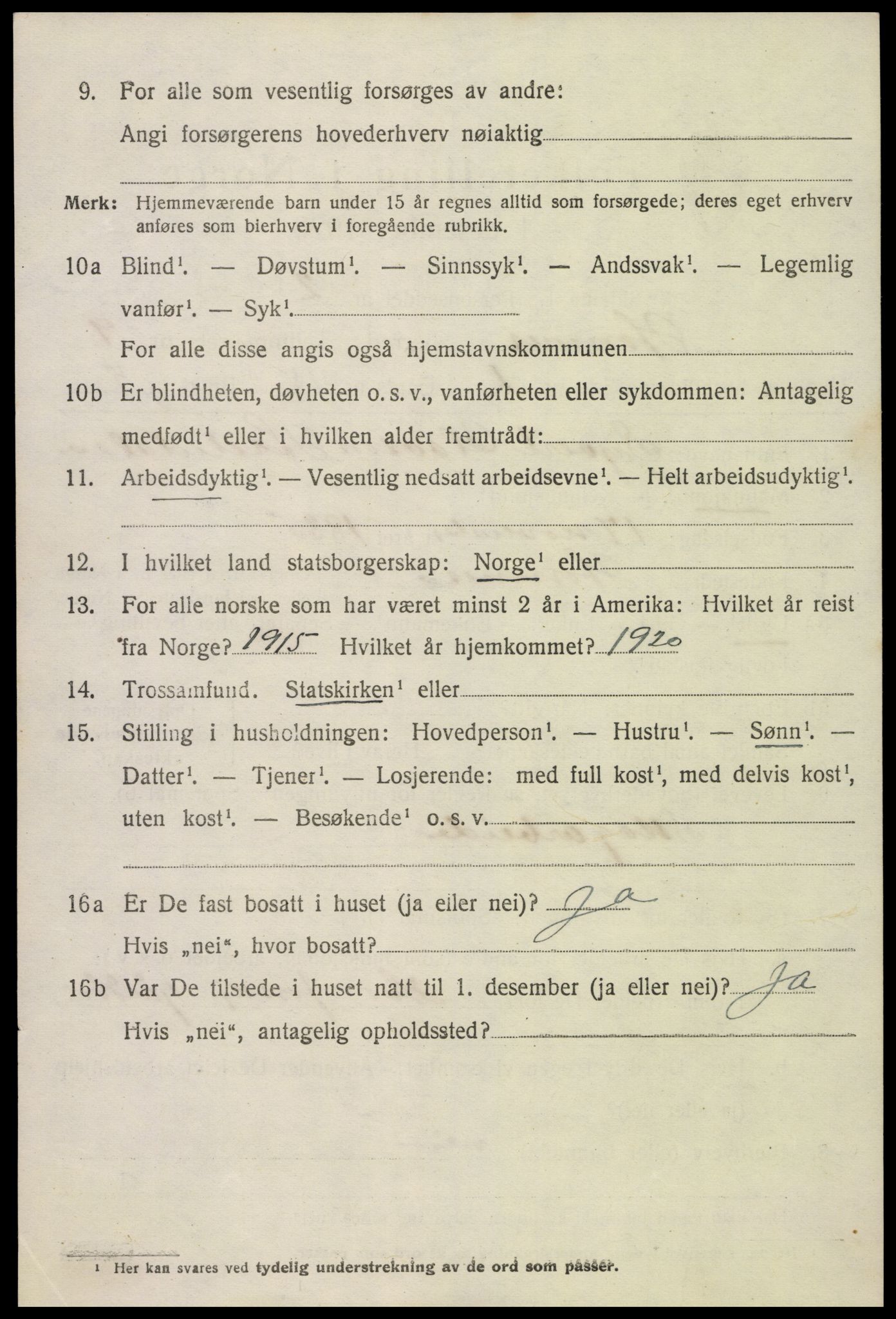 SAK, 1920 census for Hornnes, 1920, p. 2194