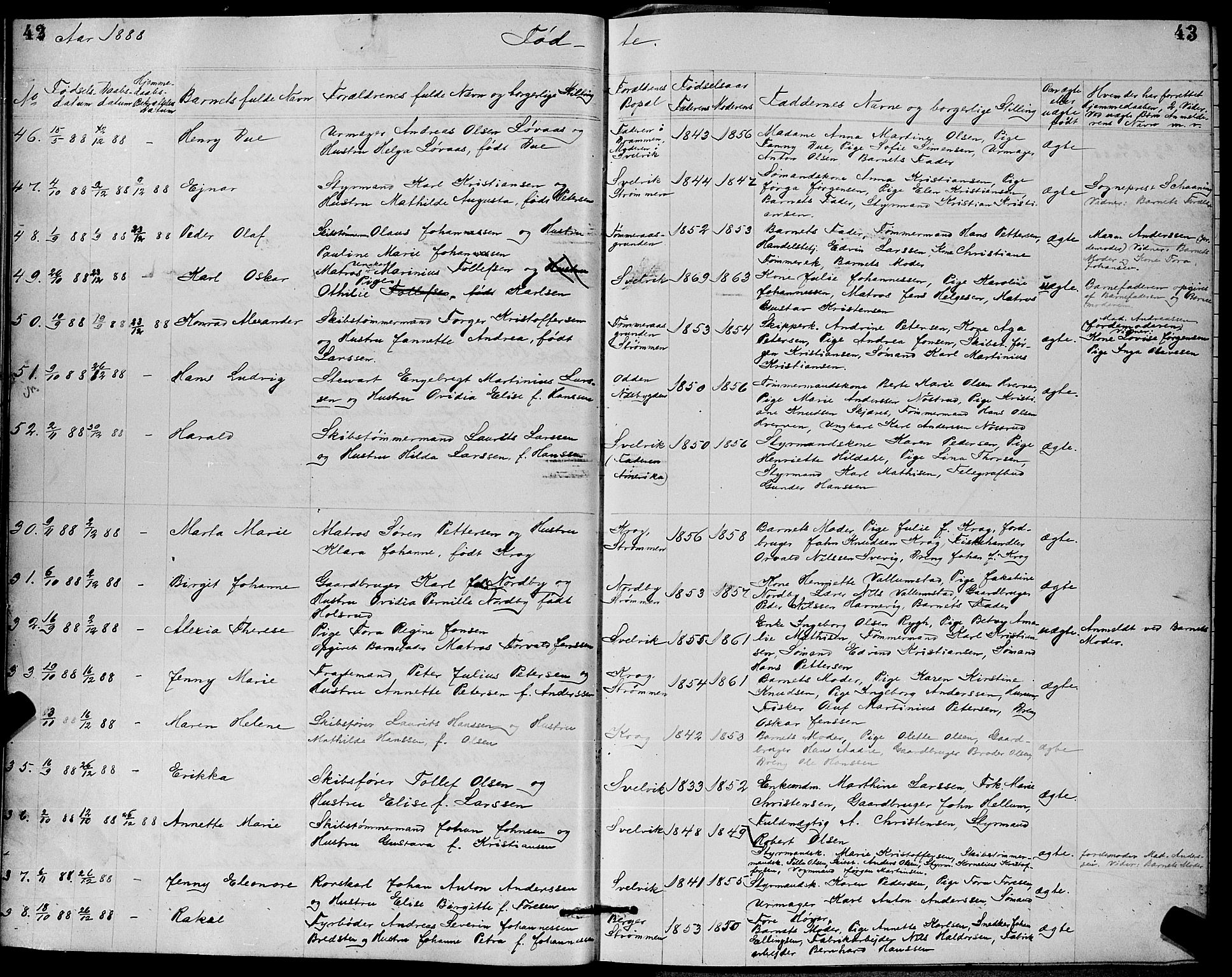 Strømm kirkebøker, AV/SAKO-A-322/G/Ga/L0002: Parish register (copy) no. I 2, 1885-1888, p. 42-43