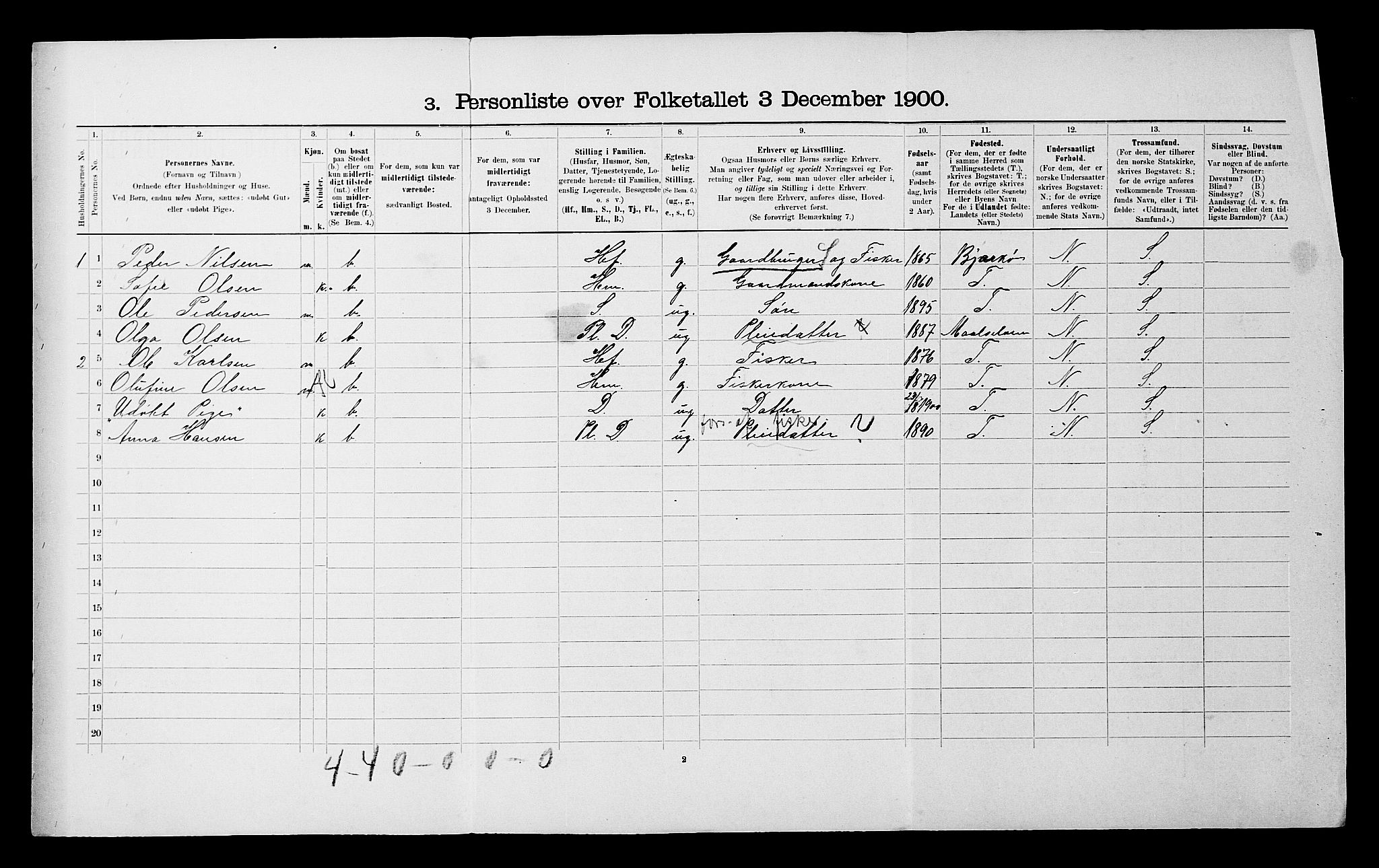 SATØ, 1900 census for Lenvik, 1900, p. 1007