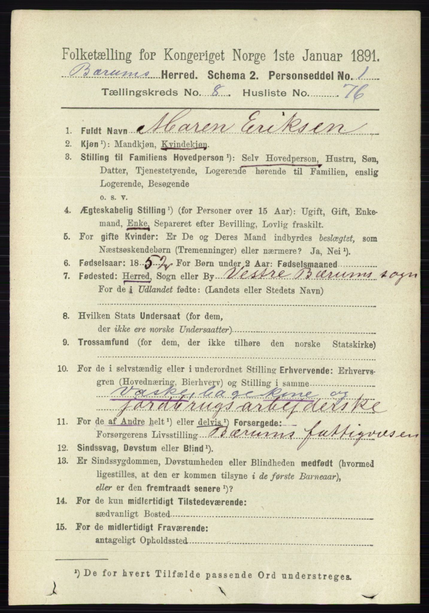 RA, 1891 census for 0219 Bærum, 1891, p. 4973