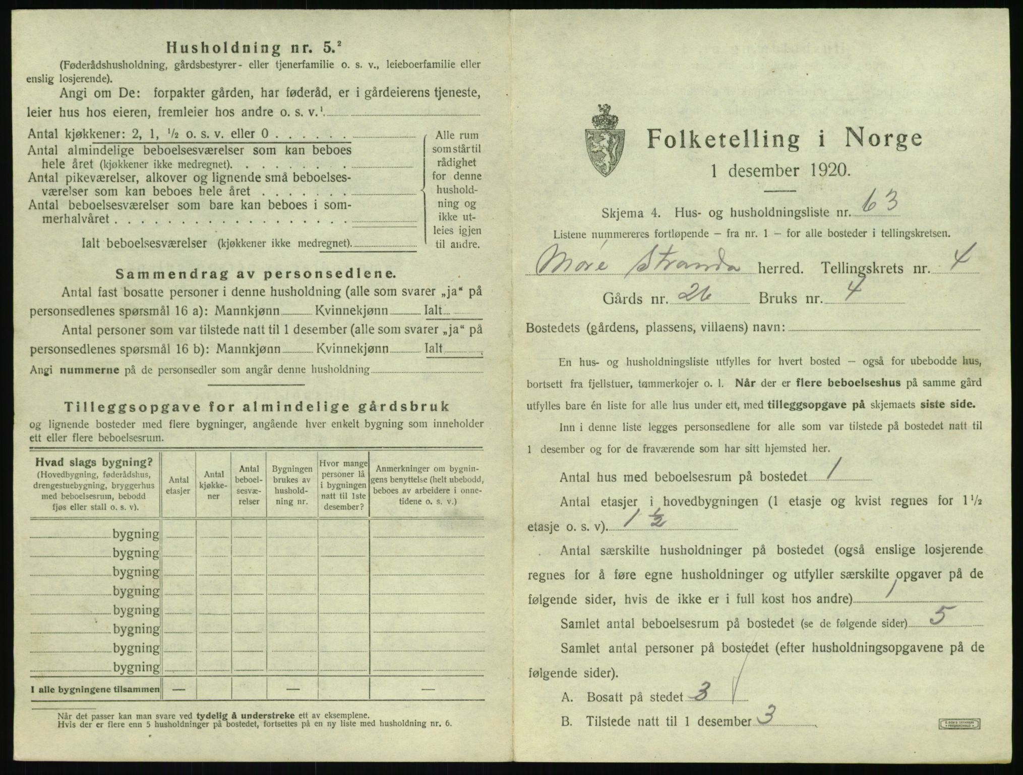 SAT, 1920 census for Stranda, 1920, p. 455