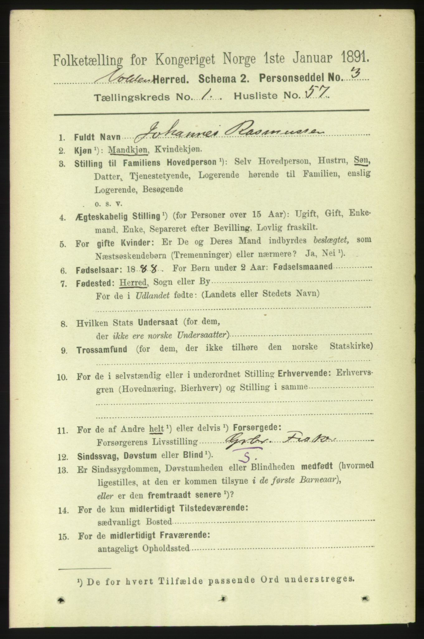 RA, 1891 census for 1519 Volda, 1891, p. 451