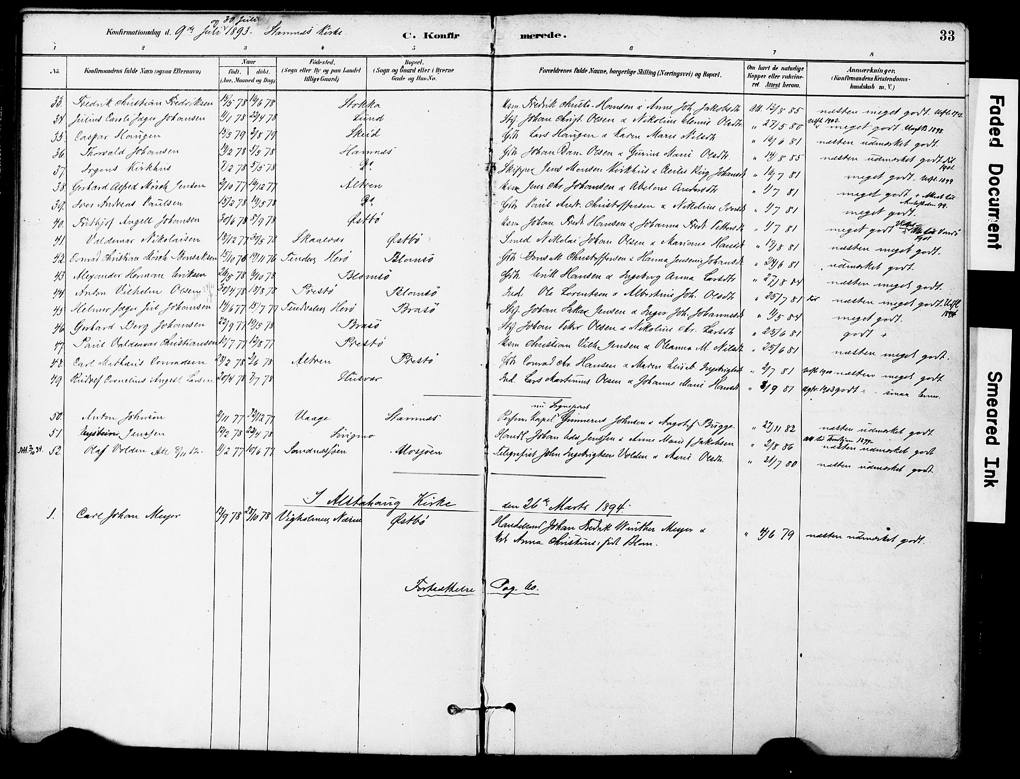 Ministerialprotokoller, klokkerbøker og fødselsregistre - Nordland, AV/SAT-A-1459/830/L0450: Parish register (official) no. 830A14, 1879-1896, p. 33