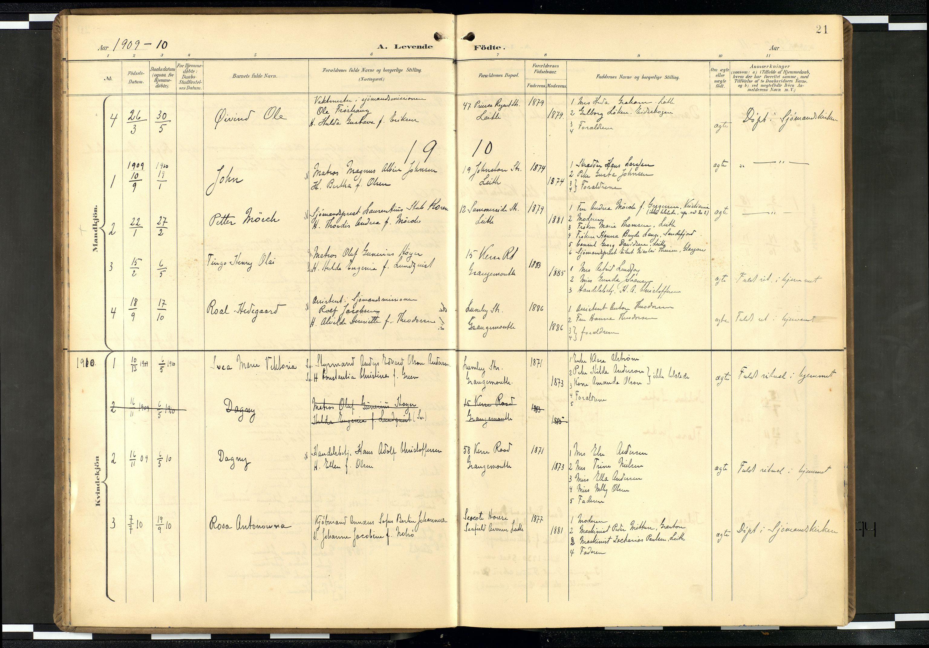 Den norske sjømannsmisjon i utlandet/Skotske havner (Leith, Glasgow), SAB/SAB/PA-0100/H/Ha/Haa/L0004: Parish register (official) no. A 4, 1899-1949, p. 20b-21a