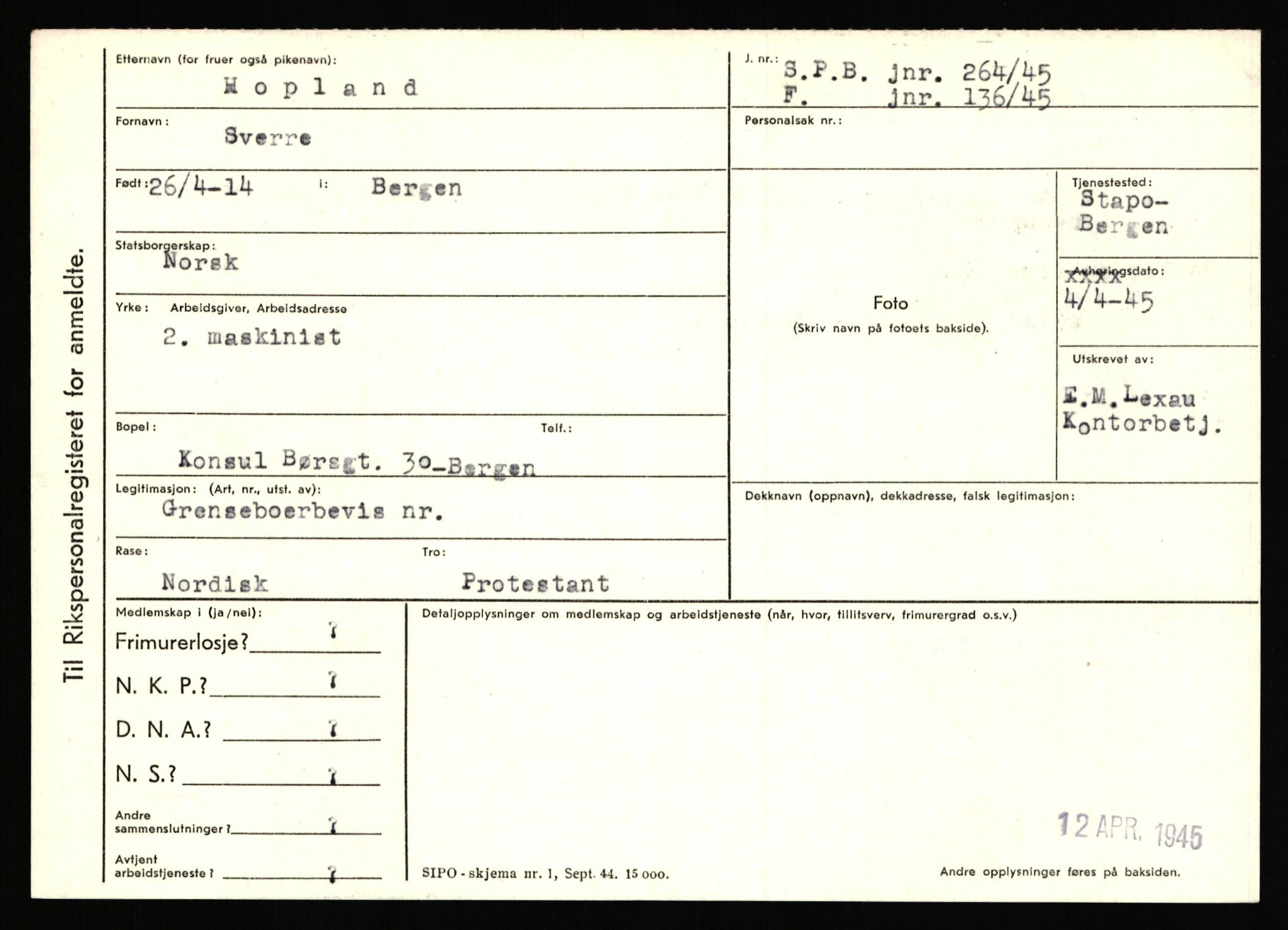 Statspolitiet - Hovedkontoret / Osloavdelingen, AV/RA-S-1329/C/Ca/L0007: Hol - Joelsen, 1943-1945, p. 829