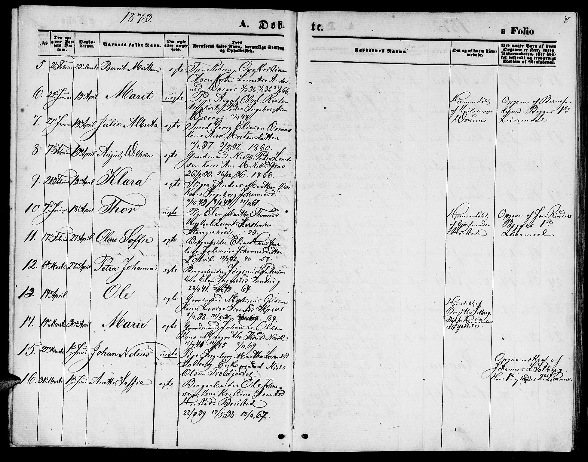 Ministerialprotokoller, klokkerbøker og fødselsregistre - Nord-Trøndelag, AV/SAT-A-1458/722/L0225: Parish register (copy) no. 722C01, 1871-1888, p. 8