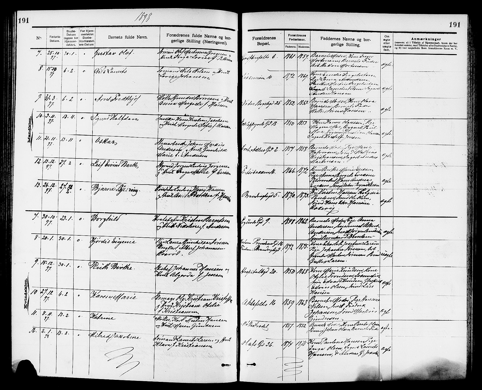 Larvik kirkebøker, AV/SAKO-A-352/G/Ga/L0005: Parish register (copy) no. I 5, 1888-1909, p. 191