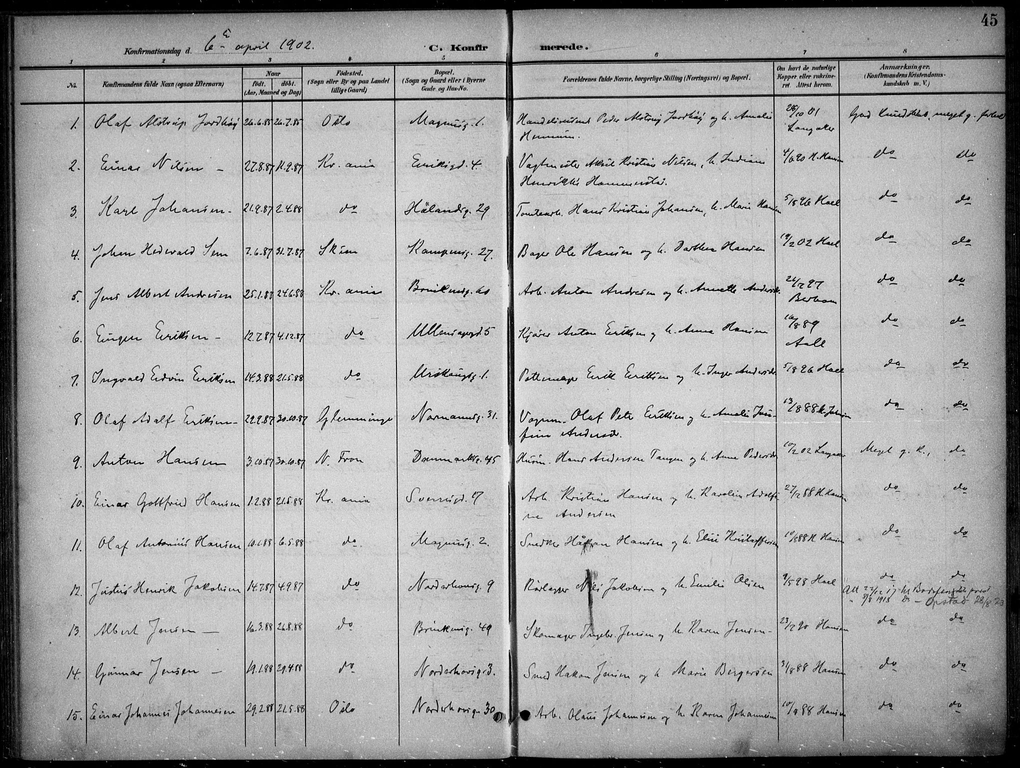 Kampen prestekontor Kirkebøker, SAO/A-10853/F/Fa/L0009: Parish register (official) no. I 9, 1899-1911, p. 45