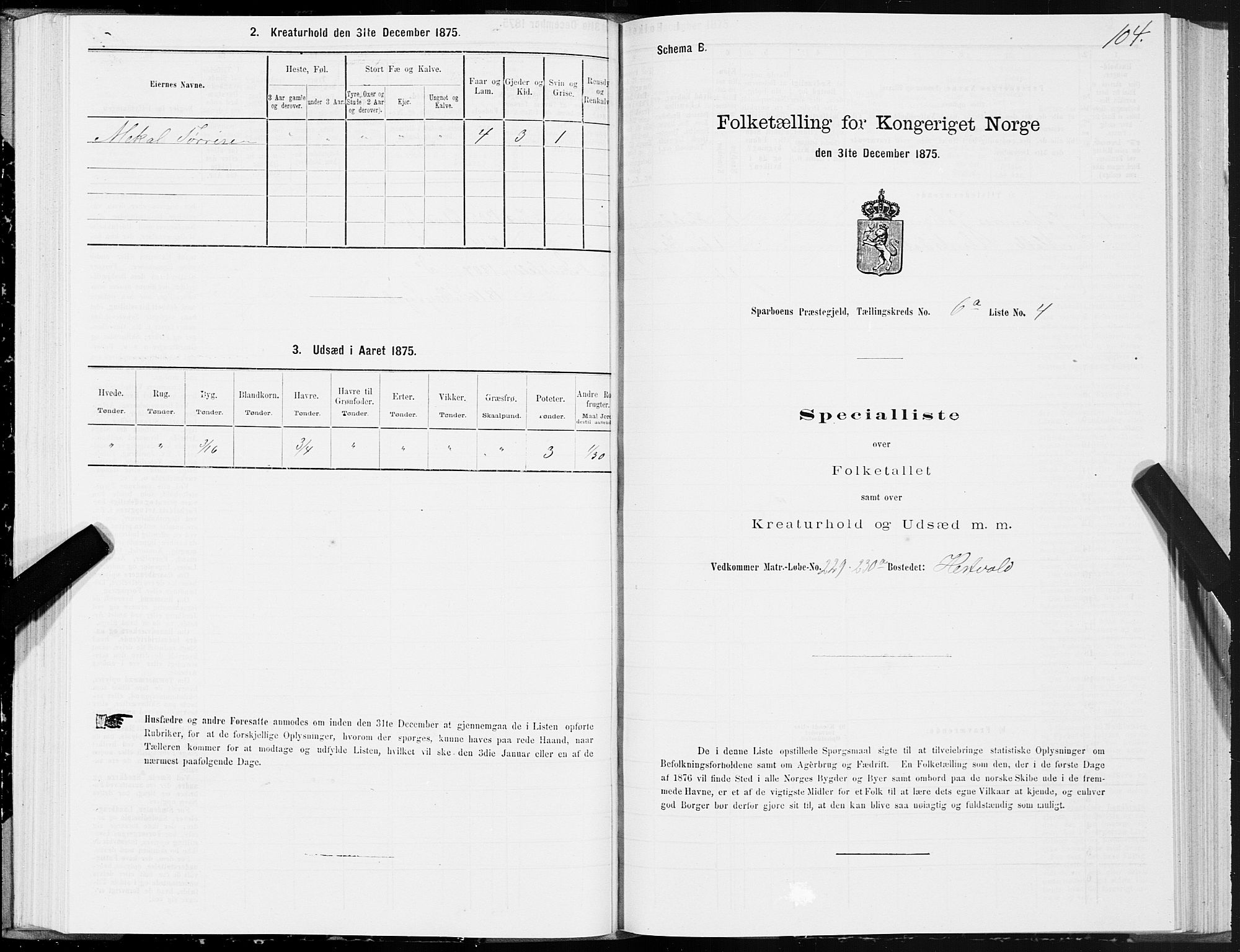 SAT, 1875 census for 1731P Sparbu, 1875, p. 3104