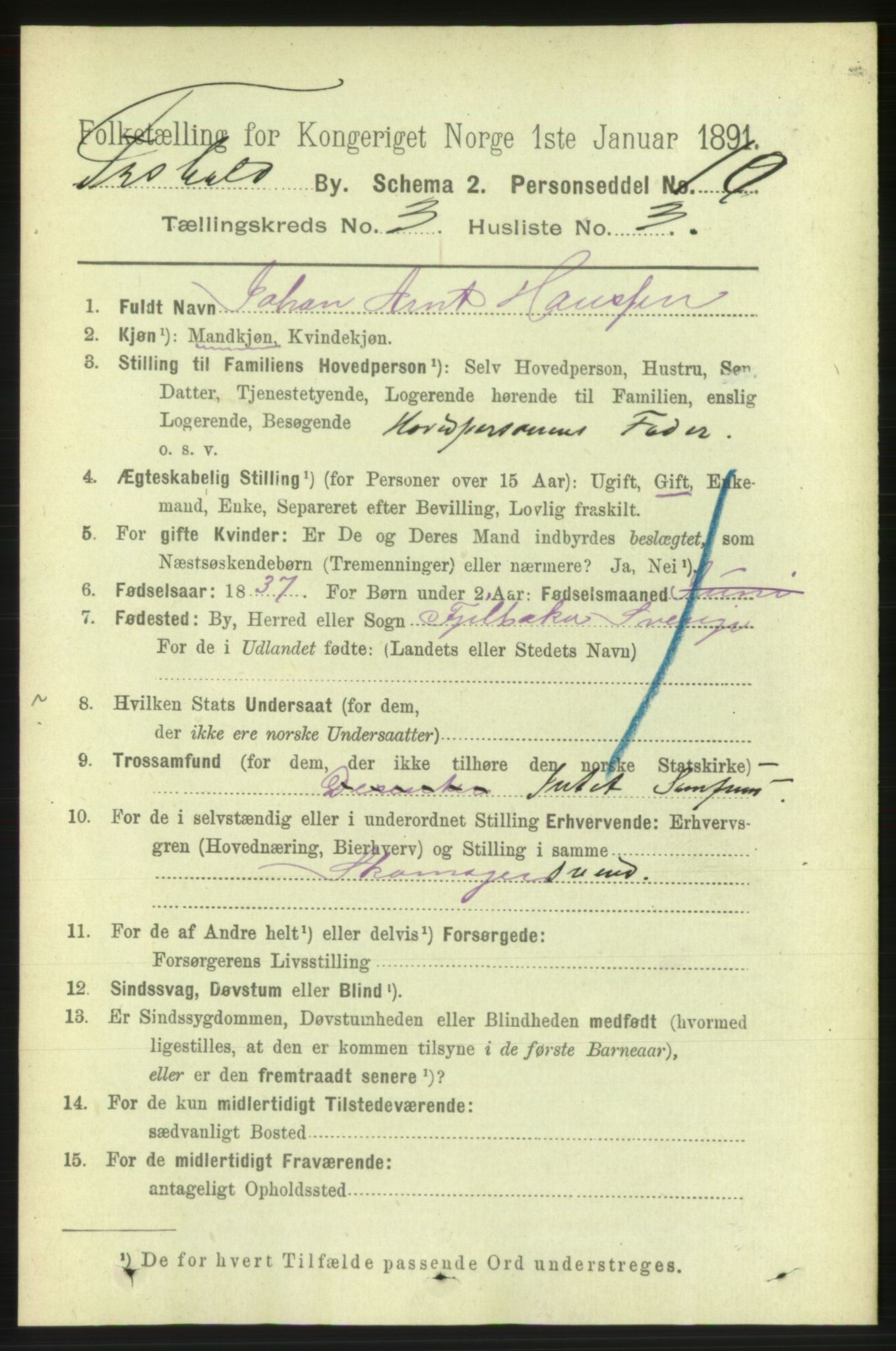 RA, 1891 census for 0101 Fredrikshald, 1891, p. 3261