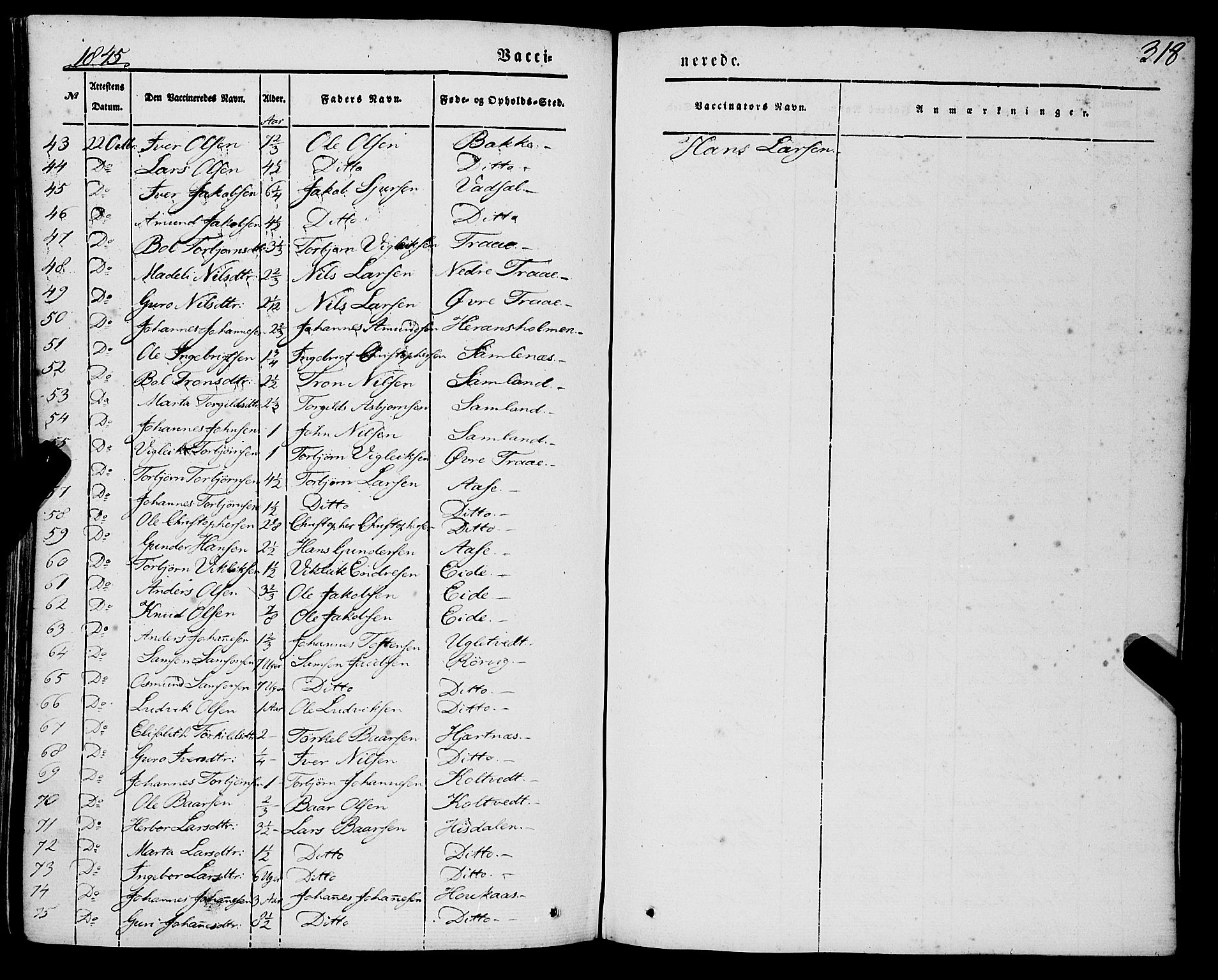 Strandebarm sokneprestembete, AV/SAB-A-78401/H/Haa: Parish register (official) no. A 7, 1844-1872, p. 318