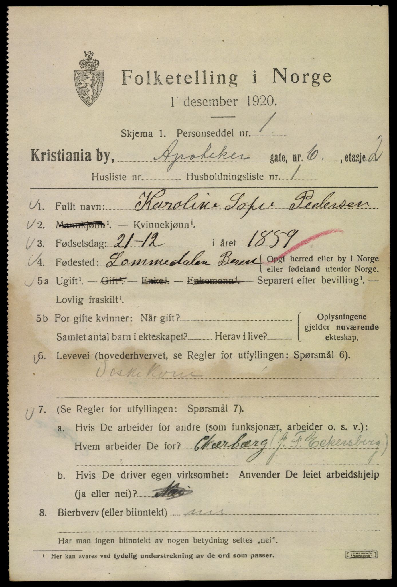 SAO, 1920 census for Kristiania, 1920, p. 141979