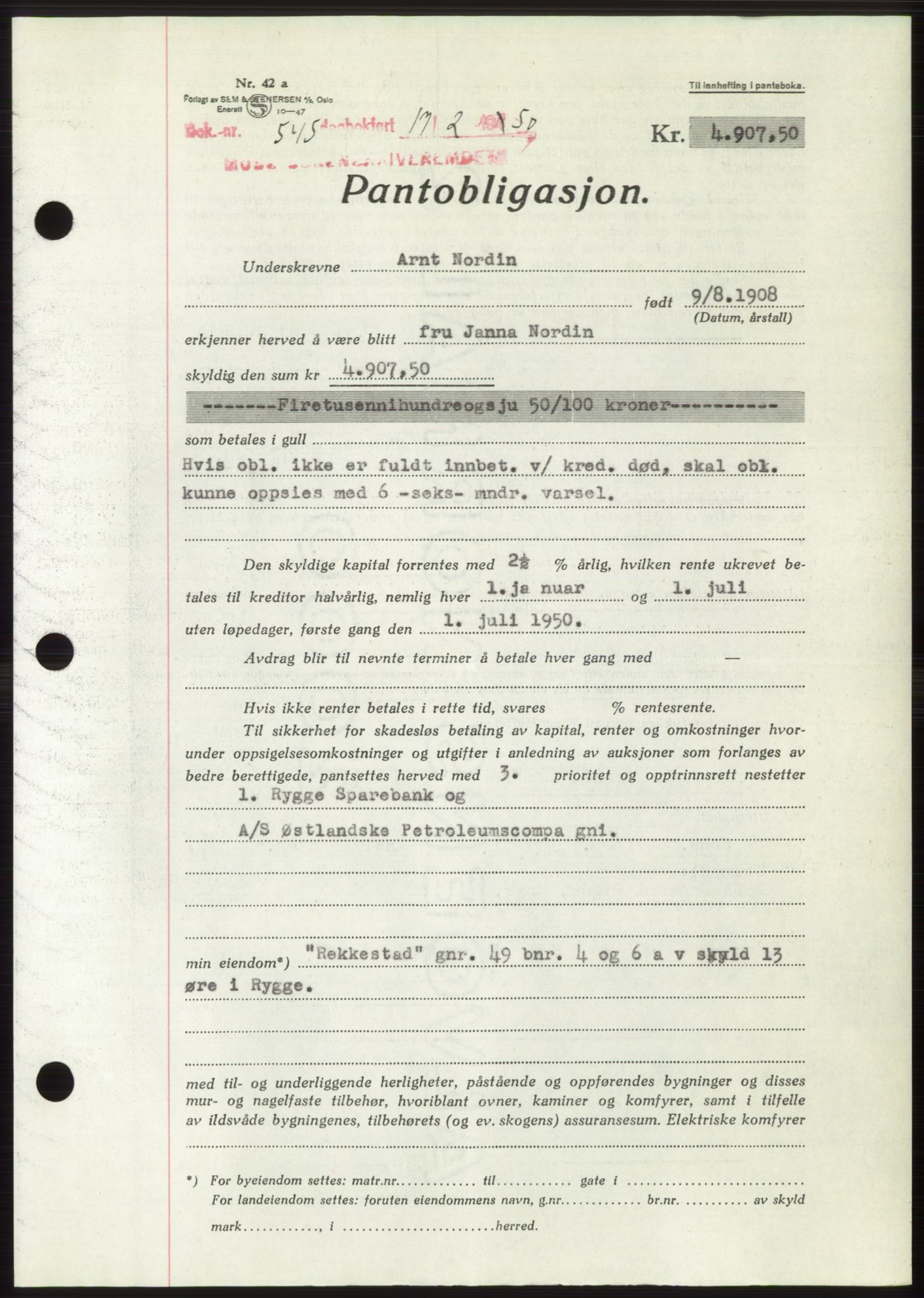 Moss sorenskriveri, SAO/A-10168: Mortgage book no. B23, 1949-1950, Diary no: : 545/1950