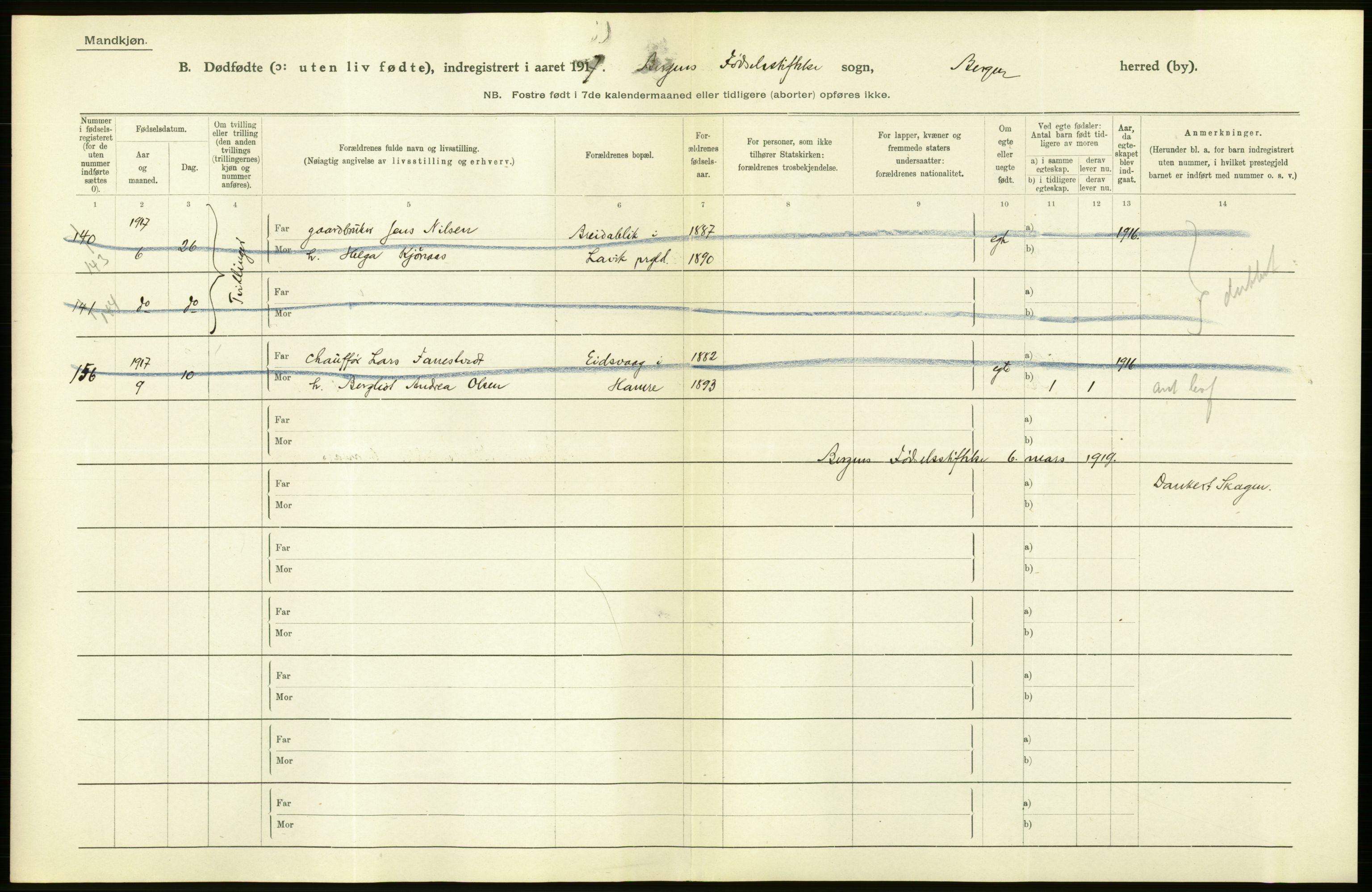 Statistisk sentralbyrå, Sosiodemografiske emner, Befolkning, AV/RA-S-2228/D/Df/Dfb/Dfbg/L0038: Bergen: Gifte, døde, dødfødte., 1917, p. 330