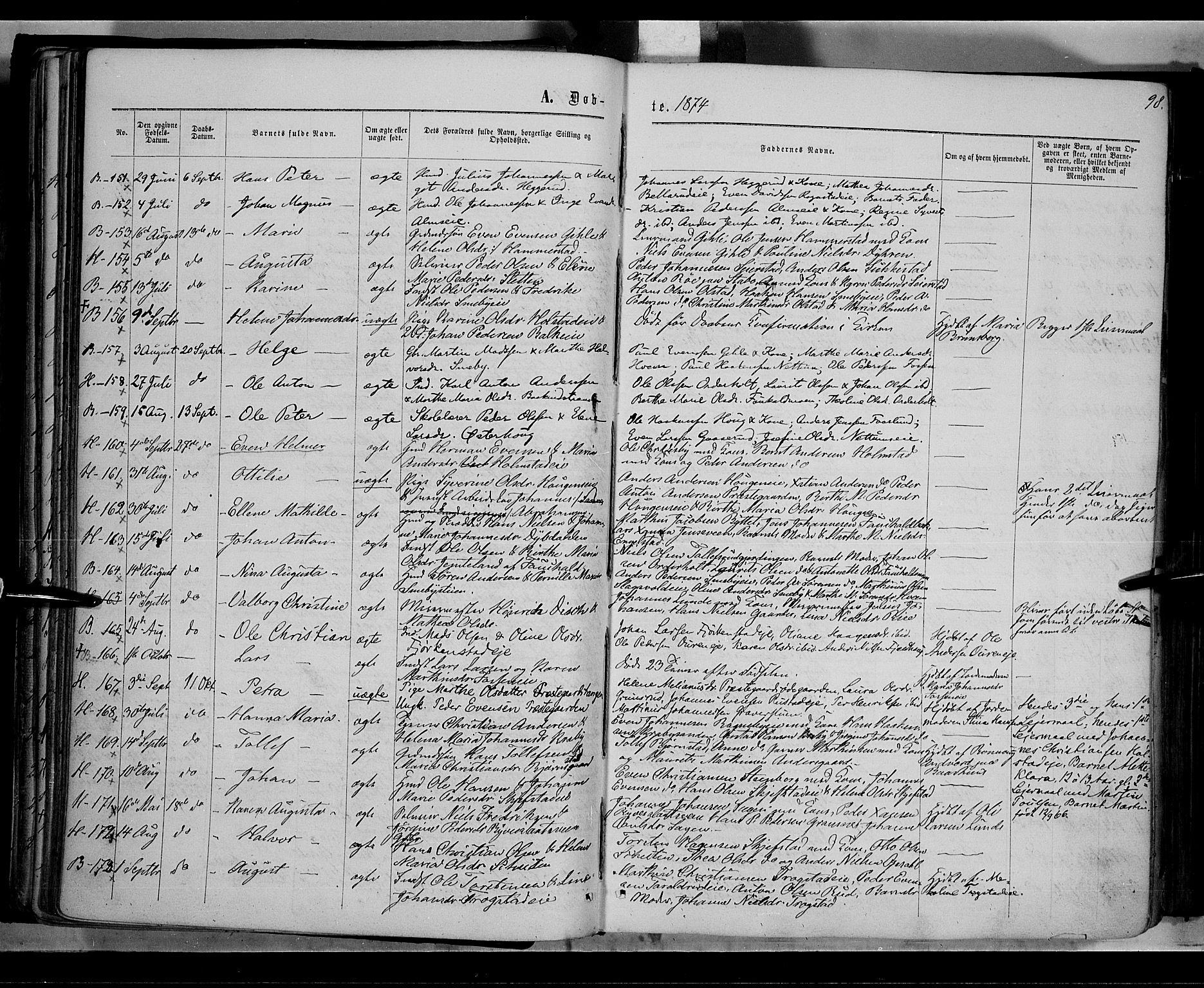 Østre Toten prestekontor, AV/SAH-PREST-104/H/Ha/Haa/L0005: Parish register (official) no. 5, 1866-1877, p. 98