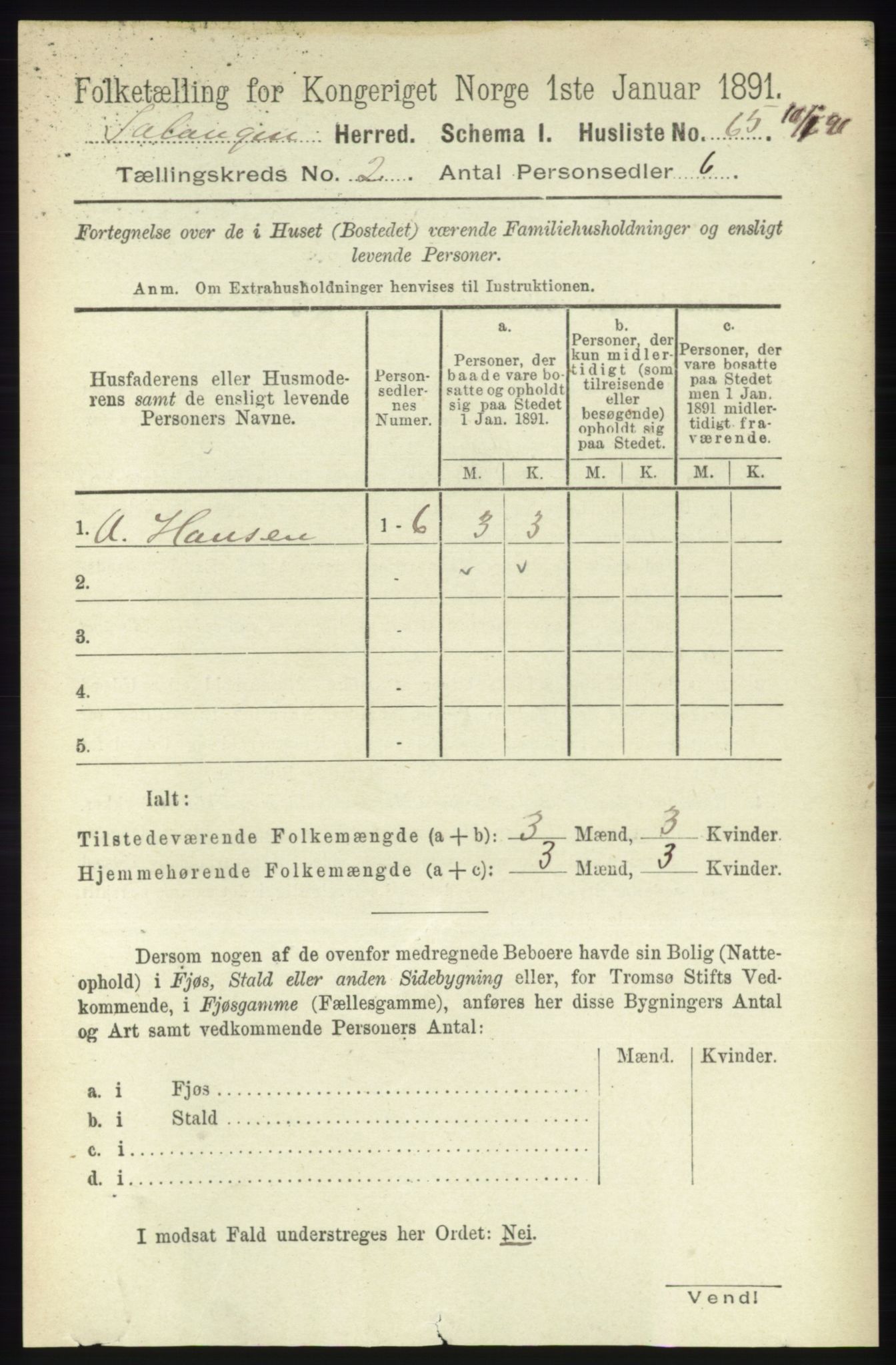 RA, 1891 census for 1921 Salangen, 1891, p. 539