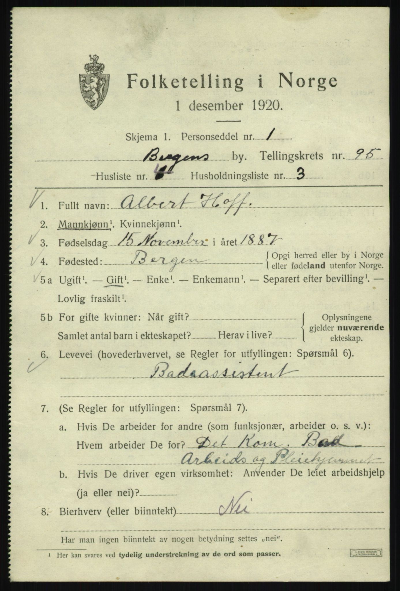 SAB, 1920 census for Bergen, 1920, p. 168754