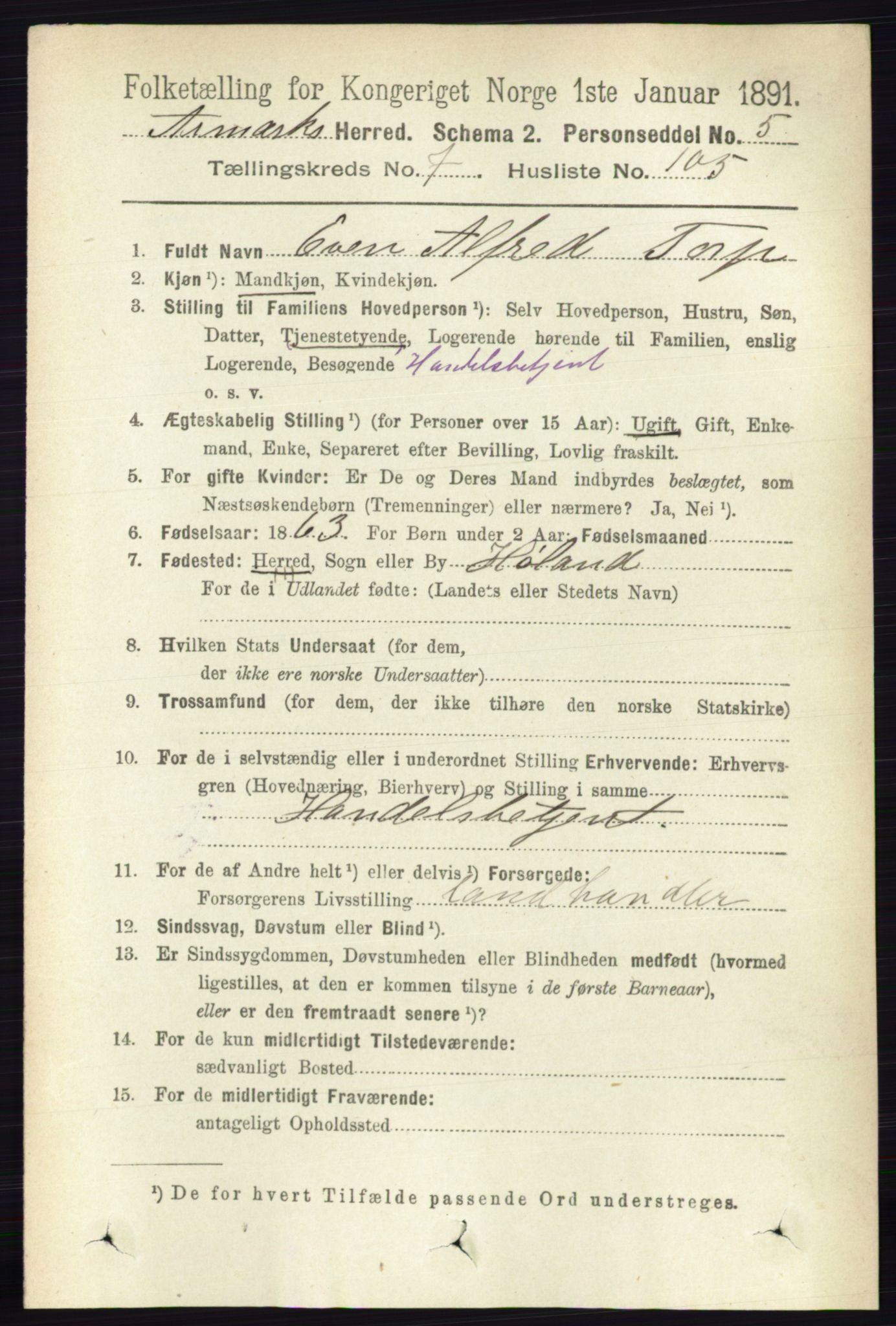 RA, 1891 census for 0118 Aremark, 1891, p. 4506