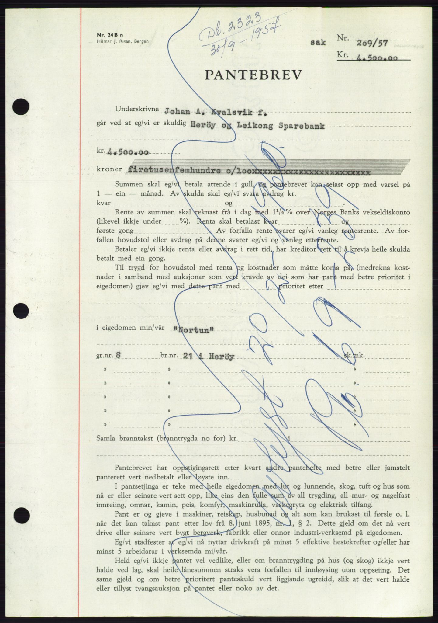 Søre Sunnmøre sorenskriveri, AV/SAT-A-4122/1/2/2C/L0130: Mortgage book no. 18B, 1957-1958, Diary no: : 2323/1957