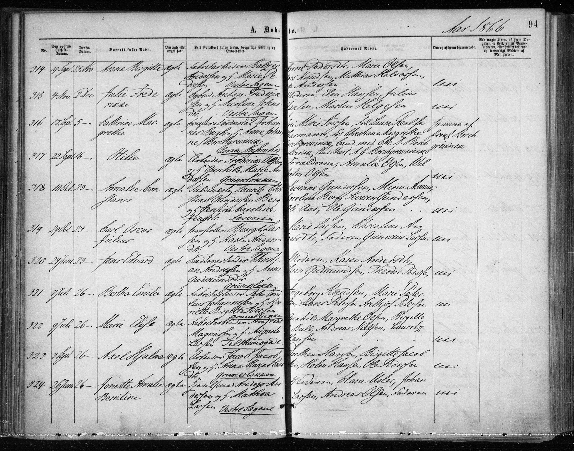 Gamle Aker prestekontor Kirkebøker, AV/SAO-A-10617a/F/L0002: Parish register (official) no. 2, 1864-1872, p. 94