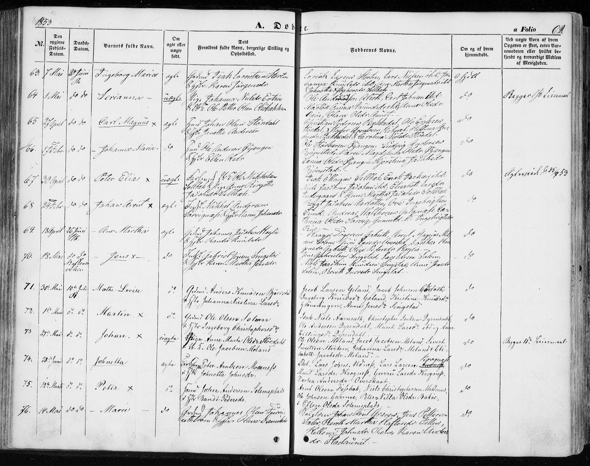 Ministerialprotokoller, klokkerbøker og fødselsregistre - Sør-Trøndelag, SAT/A-1456/646/L0611: Parish register (official) no. 646A09, 1848-1857, p. 62