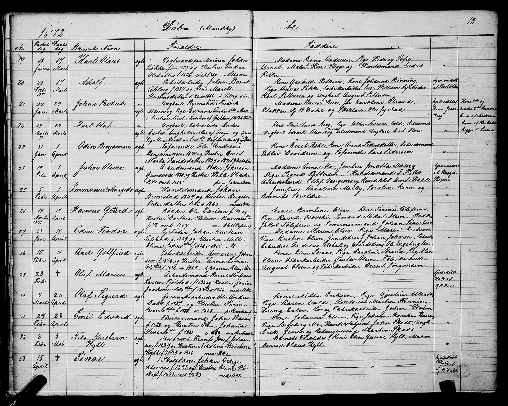 Ministerialprotokoller, klokkerbøker og fødselsregistre - Sør-Trøndelag, SAT/A-1456/604/L0220: Parish register (copy) no. 604C03, 1870-1885, p. 13