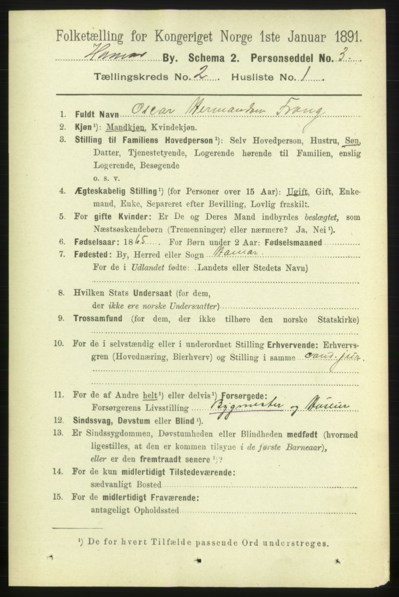 RA, 1891 census for 0401 Hamar, 1891, p. 968