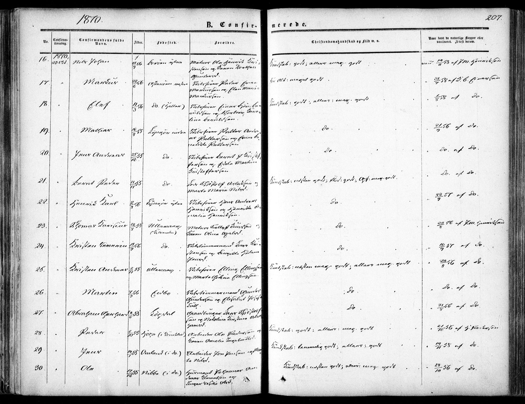 Dypvåg sokneprestkontor, AV/SAK-1111-0007/F/Fa/Faa/L0006: Parish register (official) no. A 6, 1855-1872, p. 207