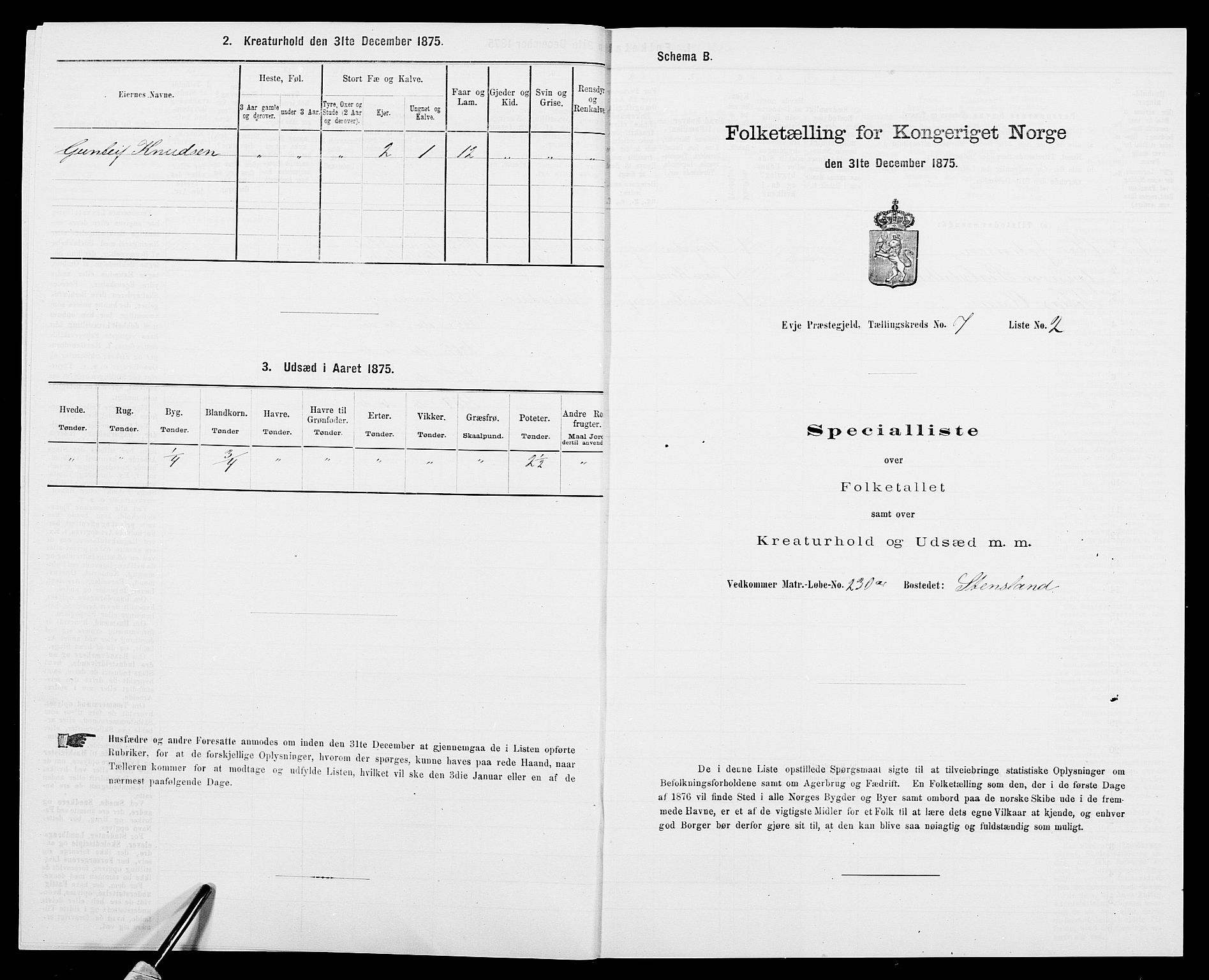 SAK, 1875 census for 0934P Evje, 1875, p. 588