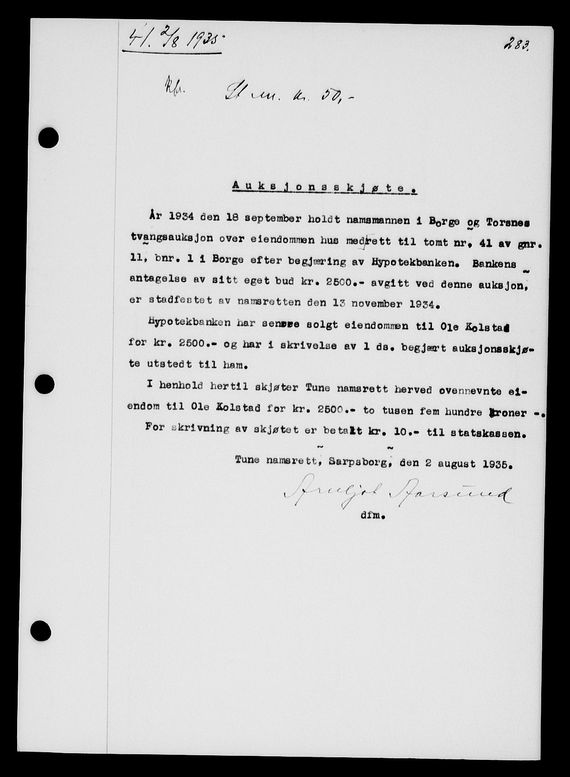 Tune sorenskriveri, SAO/A-10470/G/Gb/Gbb/L0004: Mortgage book no. II 20-24, 1933-1935, Deed date: 02.08.1935