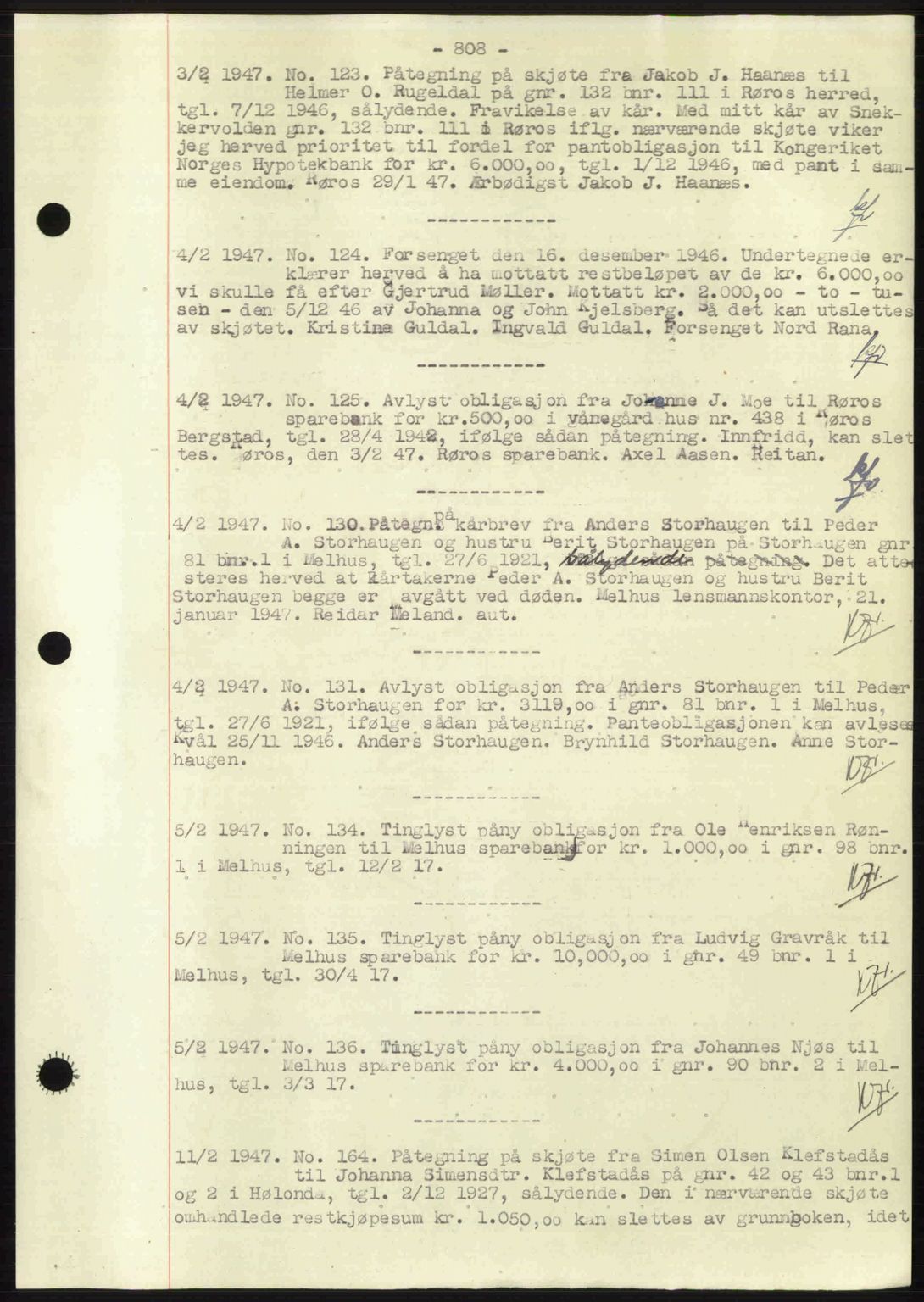 Gauldal sorenskriveri, SAT/A-0014/1/2/2C: Mortgage book no. A3, 1947-1947, Diary no: : 123/1947
