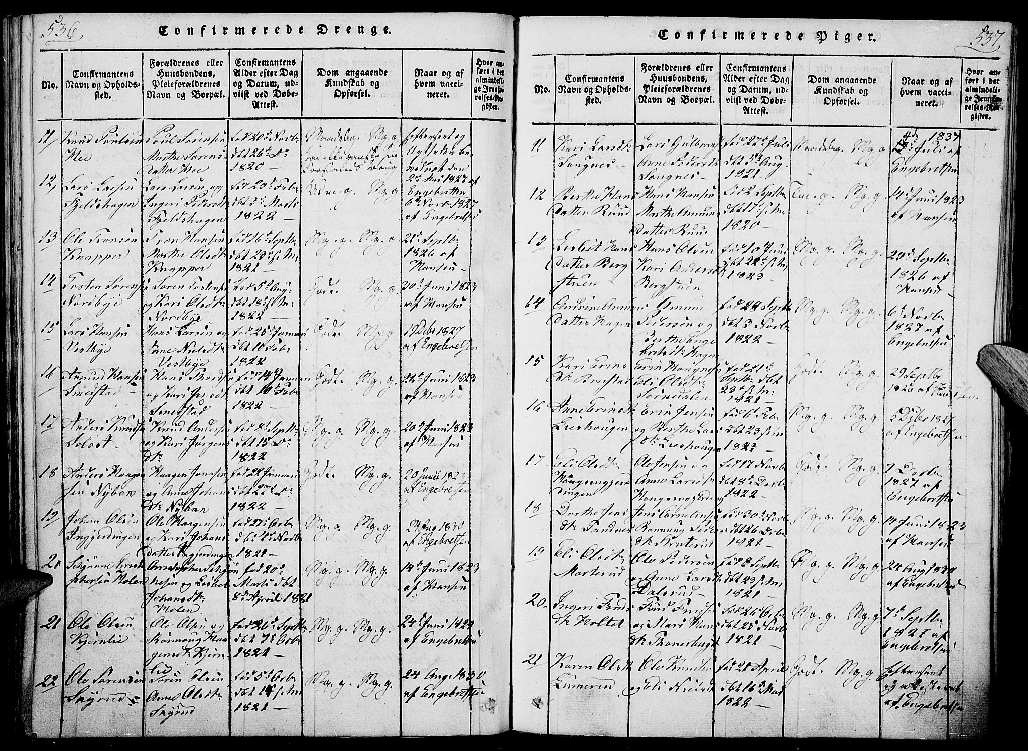 Nord-Odal prestekontor, AV/SAH-PREST-032/H/Ha/Haa/L0001: Parish register (official) no. 1, 1819-1838, p. 536-537