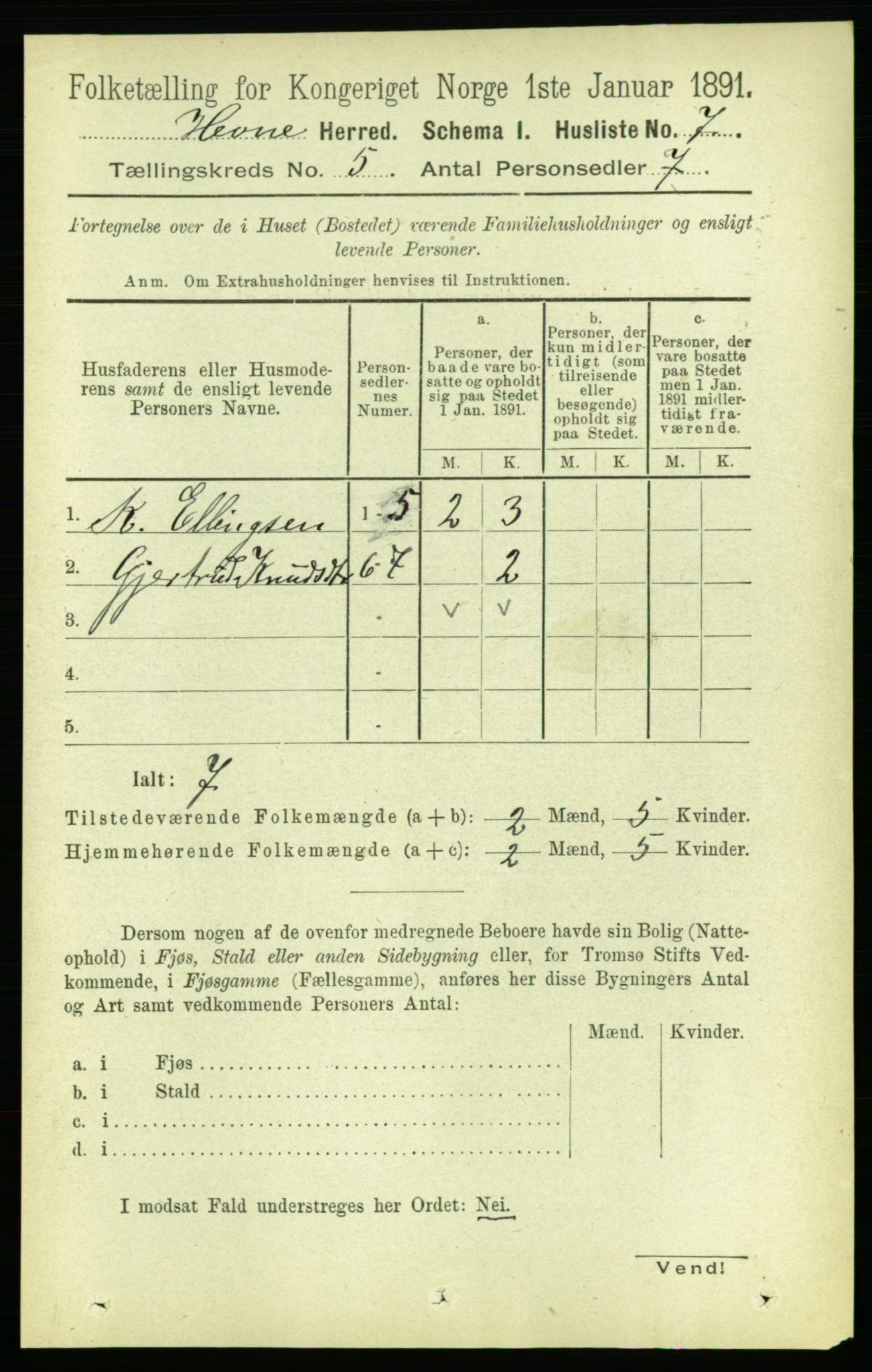 RA, 1891 census for 1612 Hemne, 1891, p. 2351