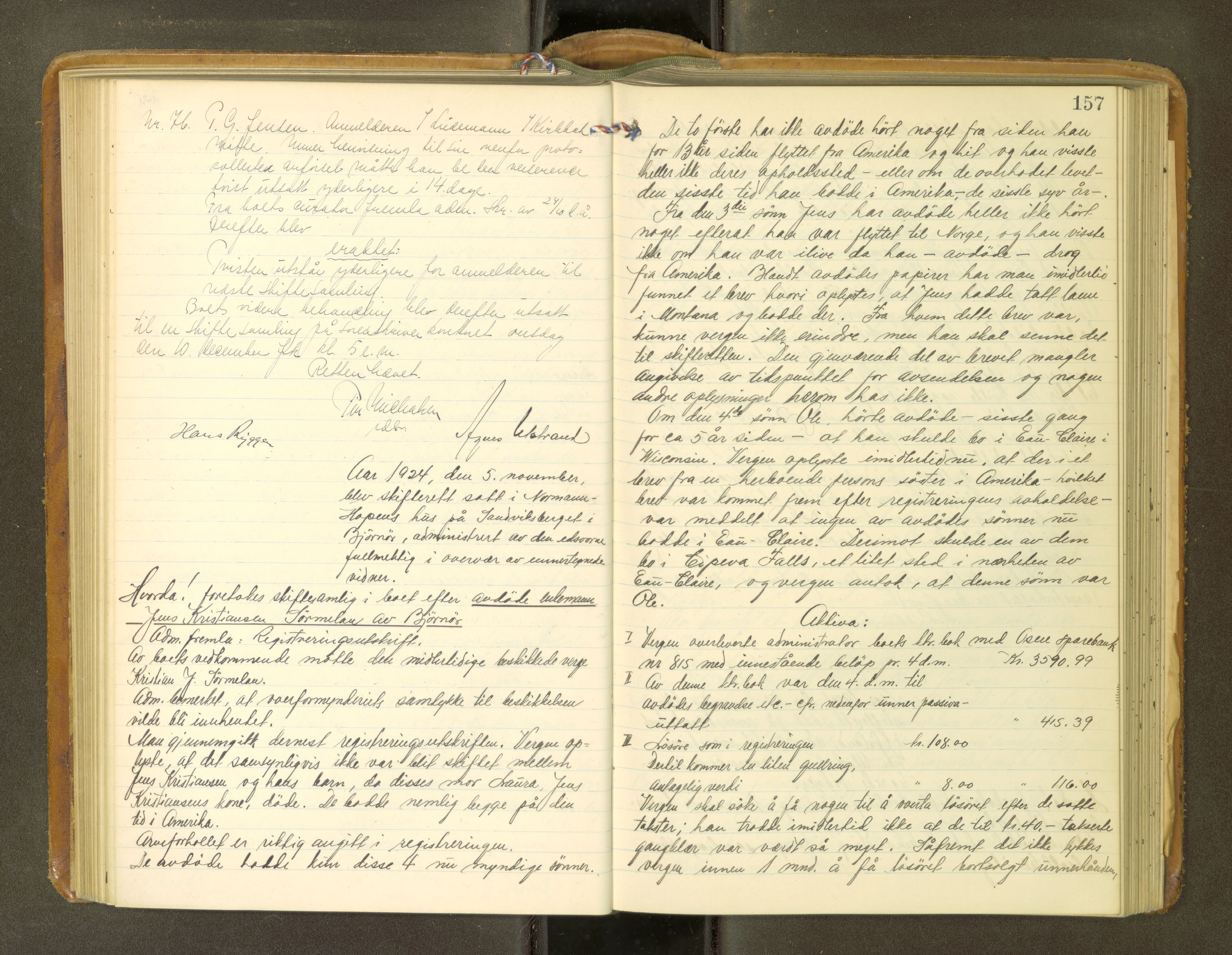 Fosen sorenskriveri, AV/SAT-A-1107/1/3/3B/L0013: Skiftebehandlingsprotokoll, 1923-1927, p. 157