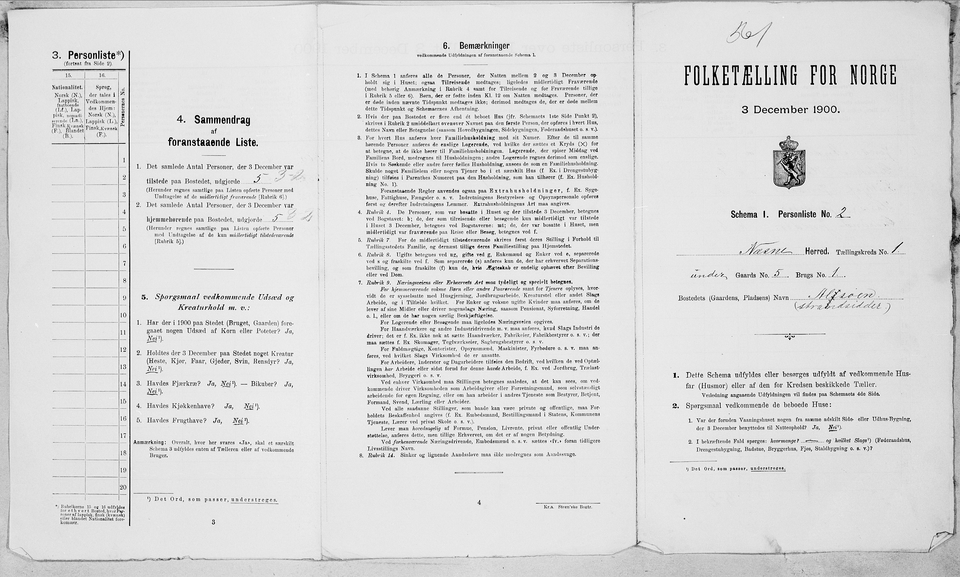 SAT, 1900 census for Nesna, 1900, p. 3