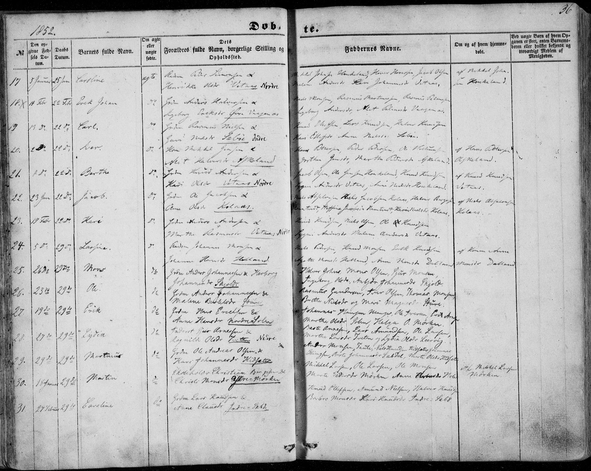 Manger sokneprestembete, AV/SAB-A-76801/H/Haa: Parish register (official) no. A 6, 1849-1859, p. 36