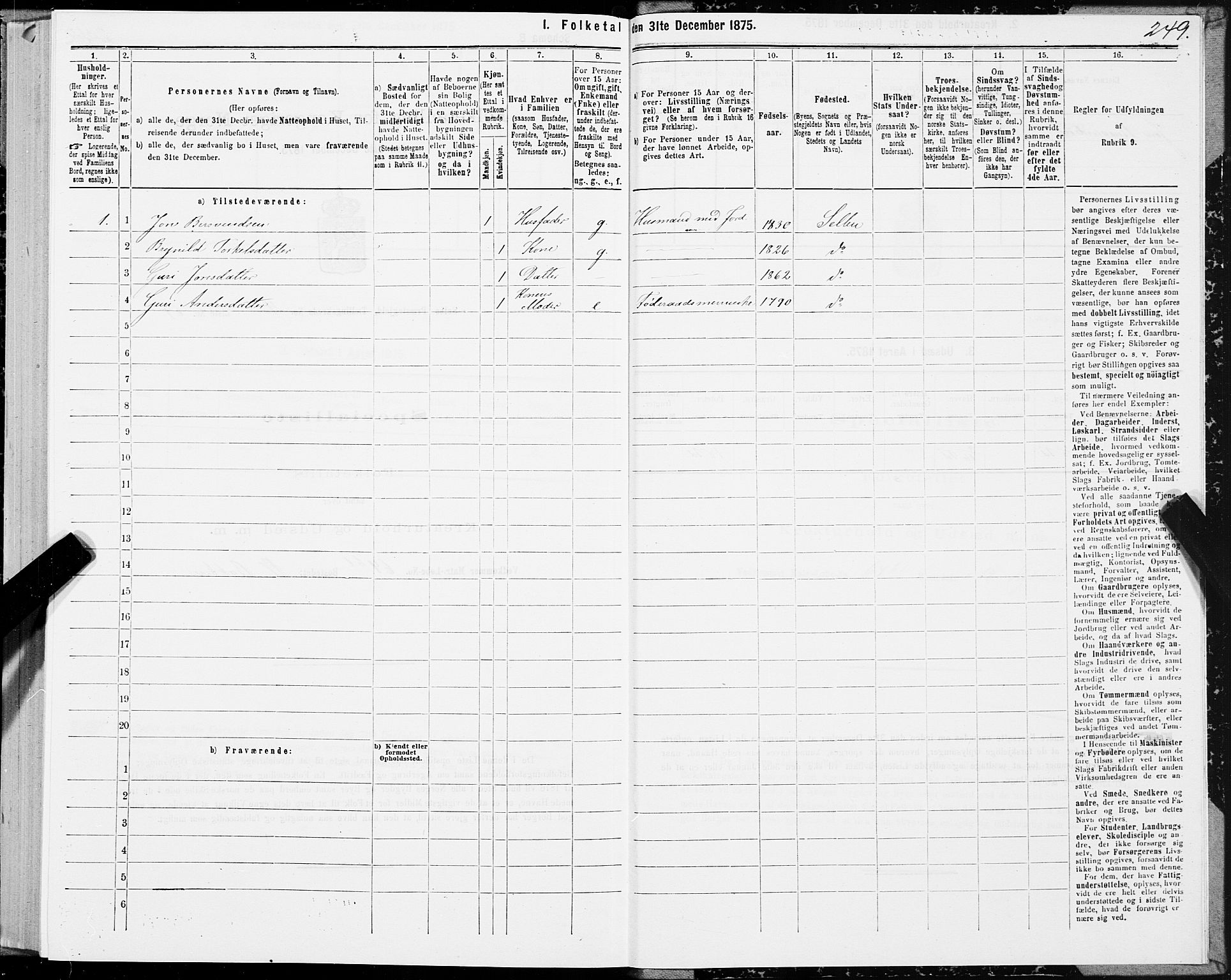 SAT, 1875 census for 1664P Selbu, 1875, p. 2249