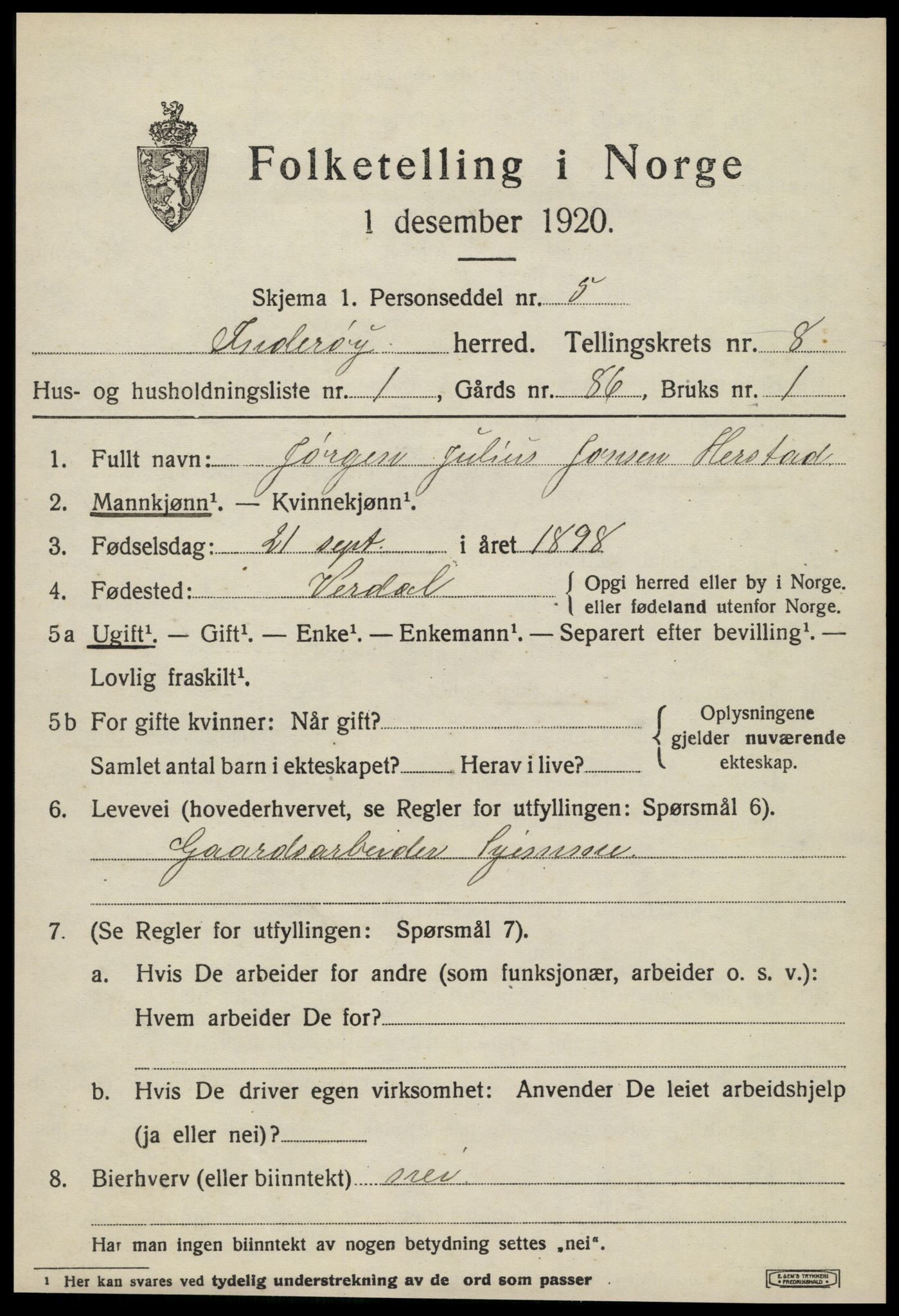 SAT, 1920 census for Inderøy, 1920, p. 5611