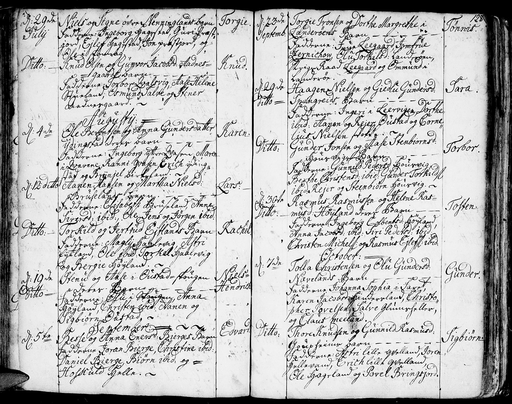 Lyngdal sokneprestkontor, AV/SAK-1111-0029/F/Fa/Fac/L0001: Parish register (official) no. A 1, 1727-1779, p. 128