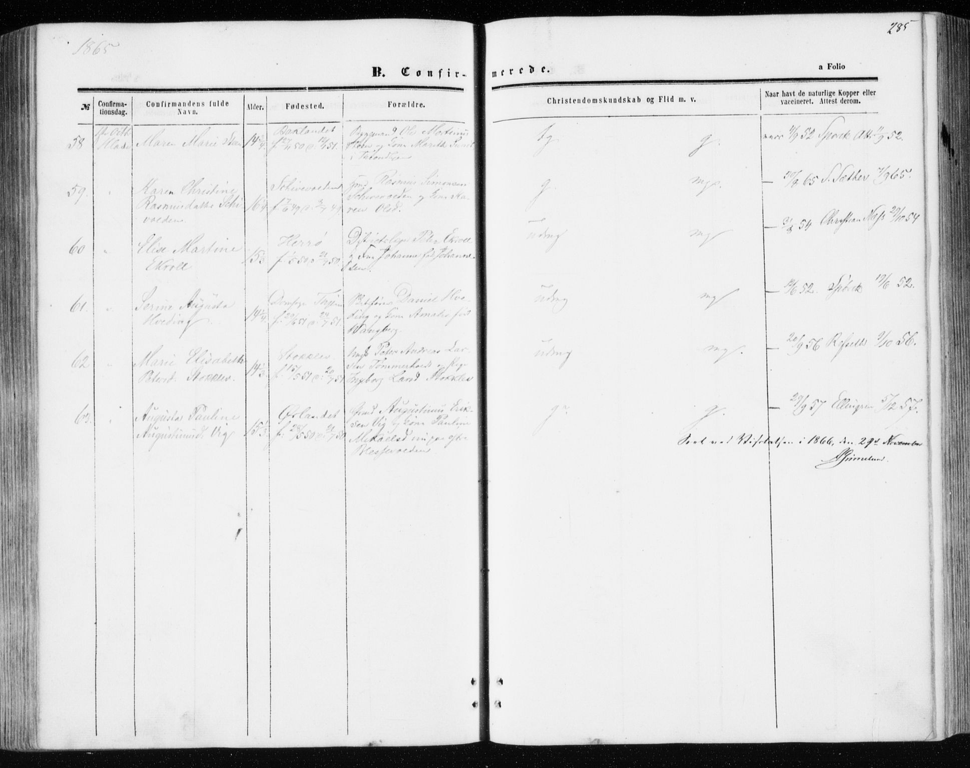 Ministerialprotokoller, klokkerbøker og fødselsregistre - Sør-Trøndelag, AV/SAT-A-1456/606/L0292: Parish register (official) no. 606A07, 1856-1865, p. 285