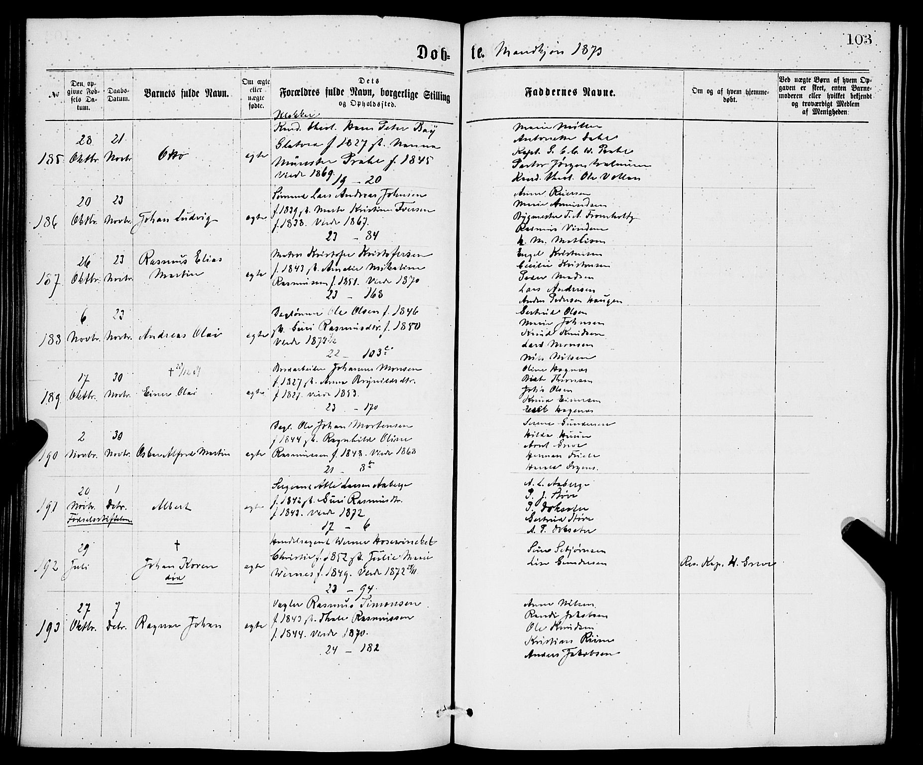 Korskirken sokneprestembete, AV/SAB-A-76101/H/Hab: Parish register (copy) no. B 6, 1869-1874, p. 103