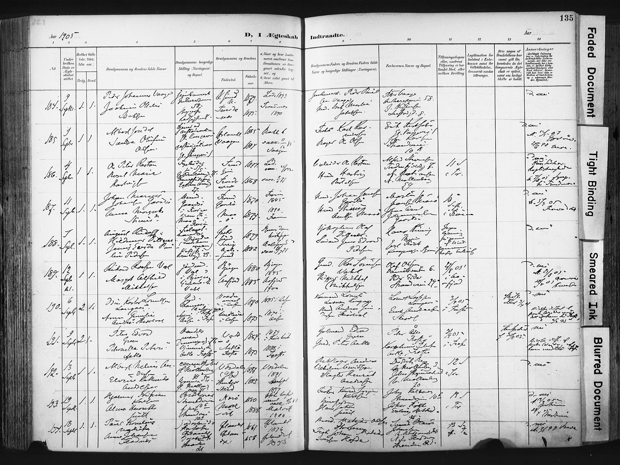Ministerialprotokoller, klokkerbøker og fødselsregistre - Sør-Trøndelag, SAT/A-1456/604/L0201: Parish register (official) no. 604A21, 1901-1911, p. 135